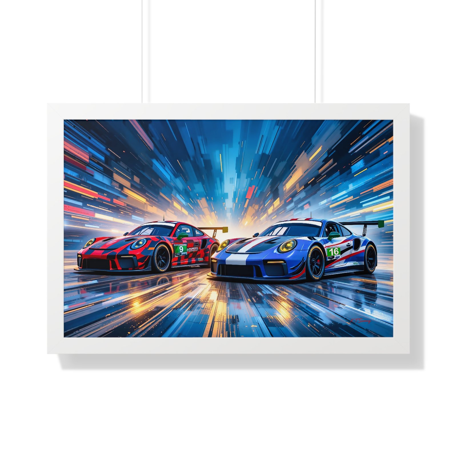 Limited Edition Duo of Porsche 911 GT3 IMSA-Inspired Racing Cars Wall Art Framed Print with 3D Textured Dynamic Colors | Collector’s Porsche Artwork - Image 25