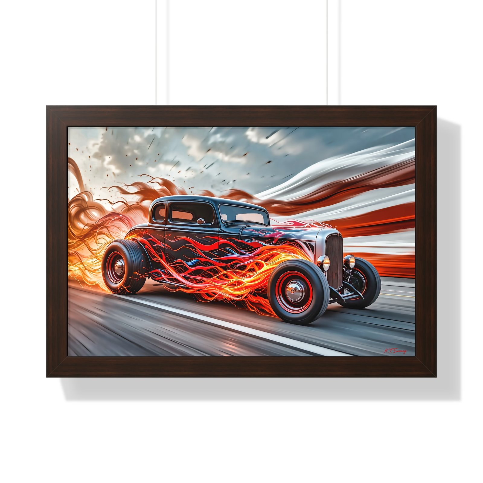 Limited Edition Hot Rod Wall Art Framed Print with Flames with American Flag - Image 13