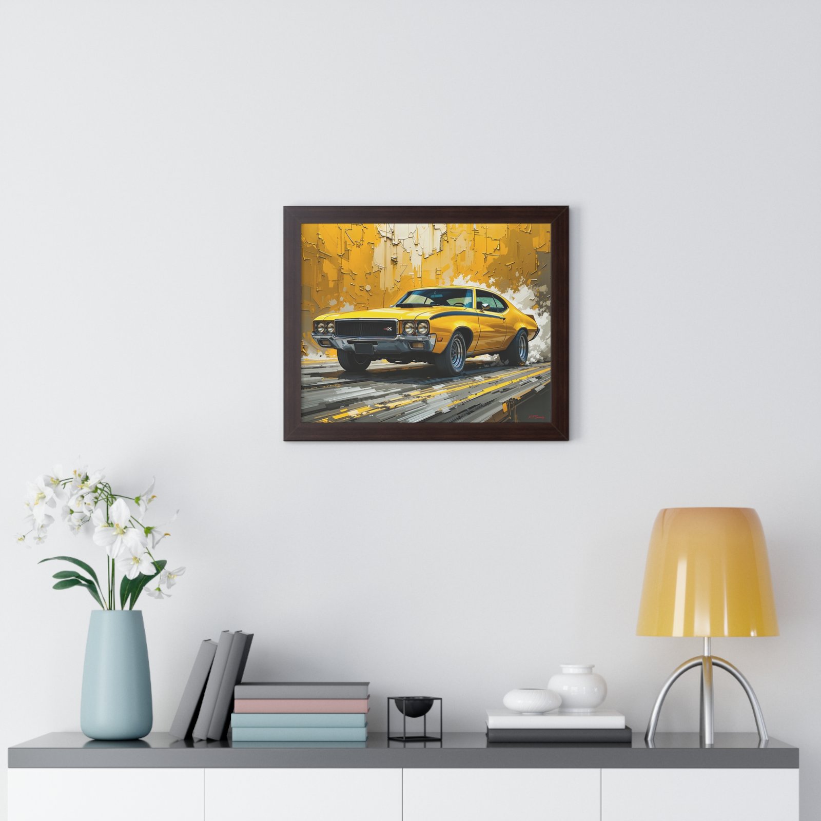 1970 Yellow Buick GSX Hot Rod Wall Art Framed Print with Textured Oil Paint Style Design | Studio Edition Collector’s Artwork - Image 11
