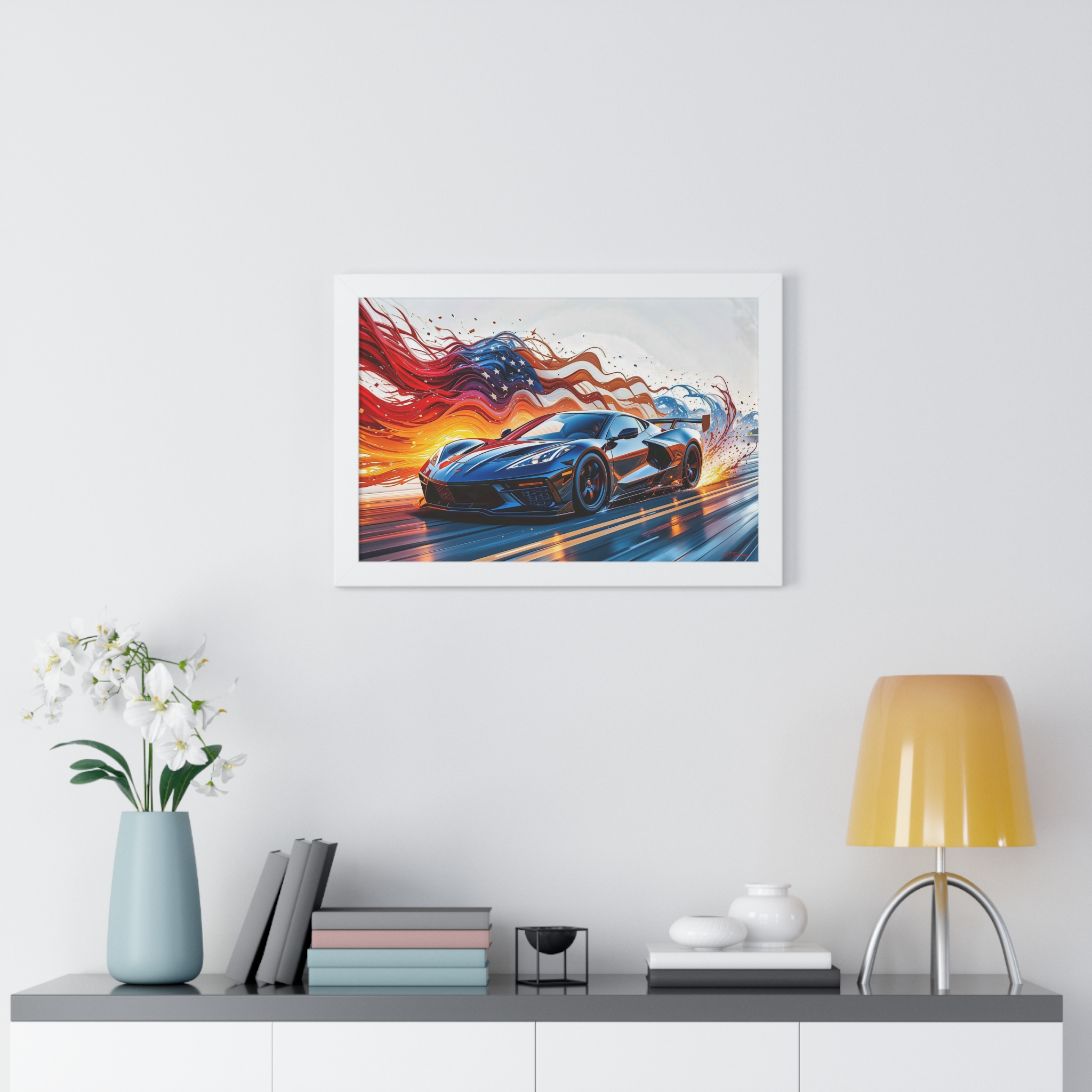 Exclusive Edition C8 Corvette with American Flag Wall Art Framed Print | Collector’s Corvette Artwork - Image 32