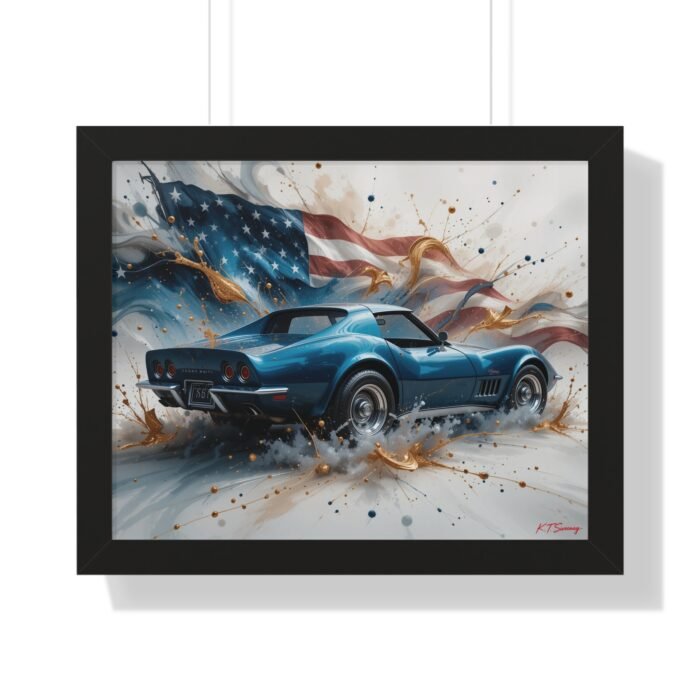 1979 Corvette Wall Art Framed Print with American Flag Background | Studio Edition Classic Car Collector’s Artwork