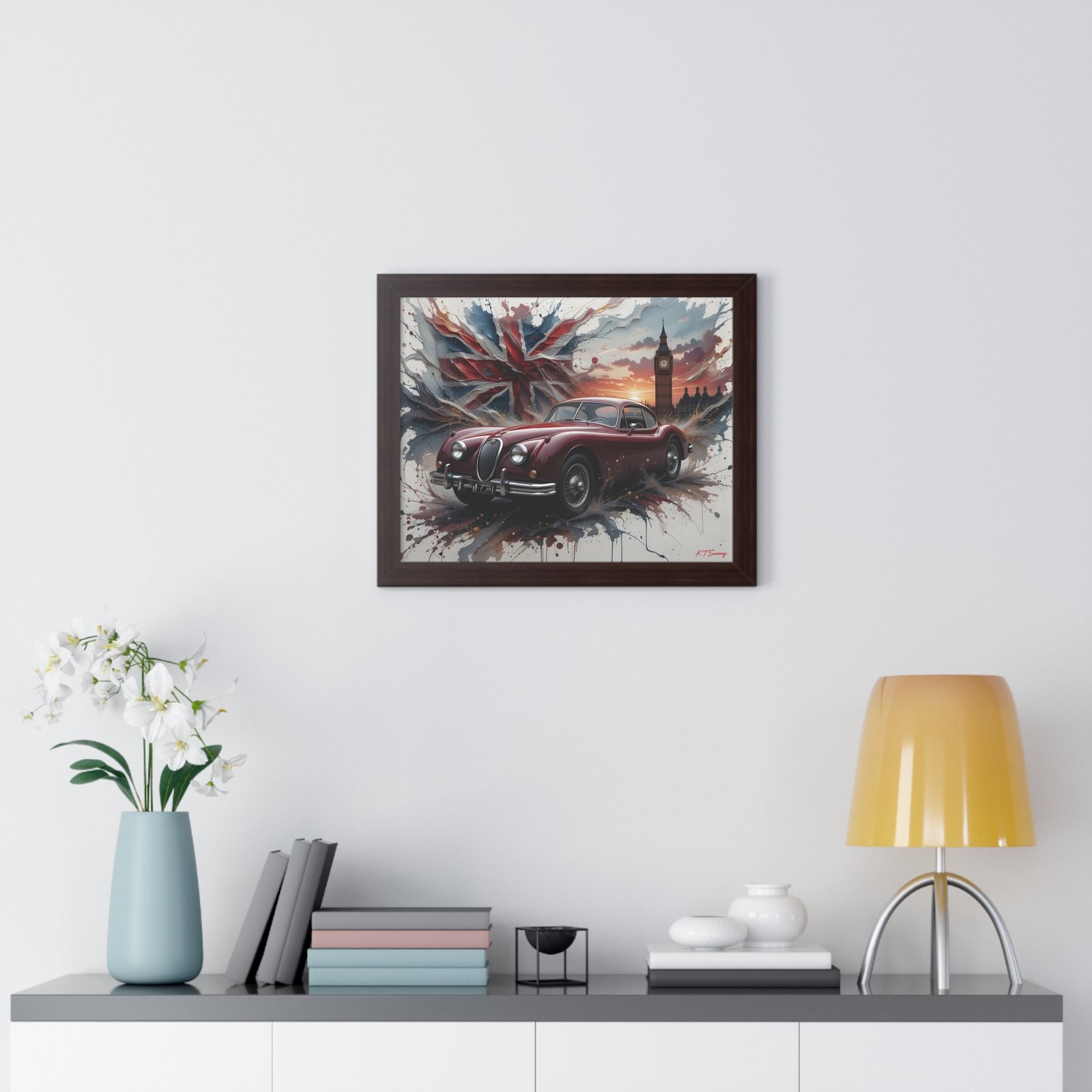 Limited Edition 1956 Jaguar XK140 Coupe Wall Art Framed Print with Union Jack | Tower of London Backdrop | Classic Jaguar Collector’s Artwork - Image 11