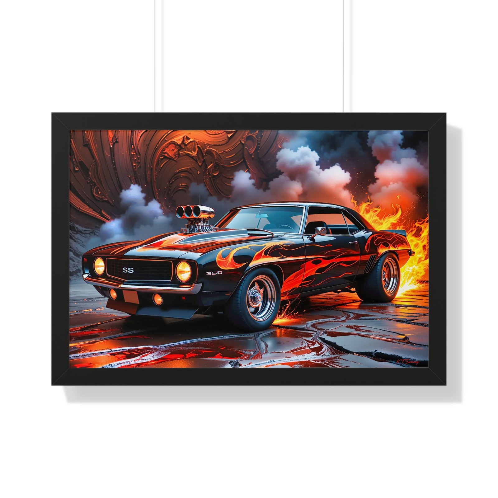 Limited Edition 1969 Camaro Hot Rod Wall Art Framed Print with Watercolor Textured Background | Collector’s Classic Camaro Artwork - Image 10