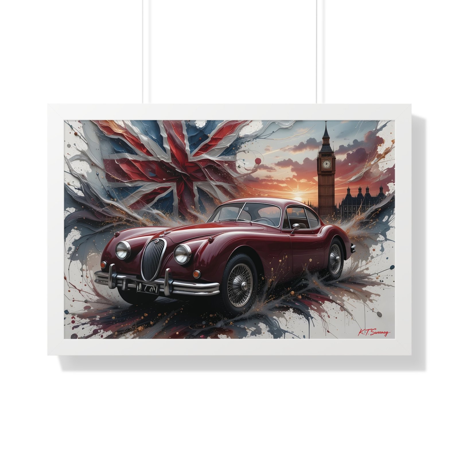 Limited Edition 1956 Jaguar XK140 Coupe Wall Art Framed Print with Union Jack | Tower of London Backdrop | Classic Jaguar Collector’s Artwork - Image 25
