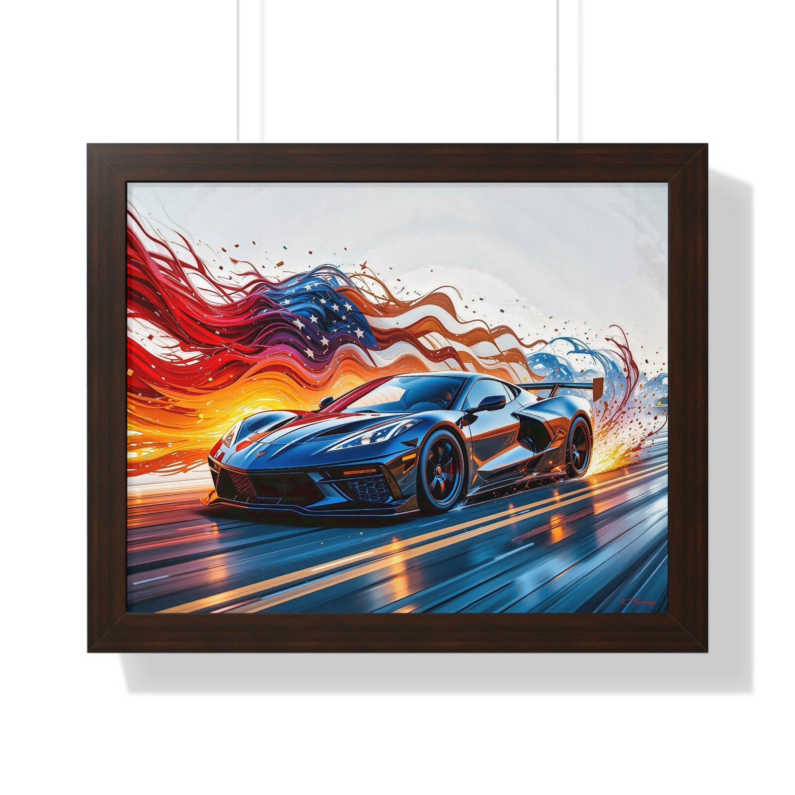 Exclusive Edition C8 Corvette with American Flag Wall Art Framed Print | Collector’s Corvette Artwork - Image 16
