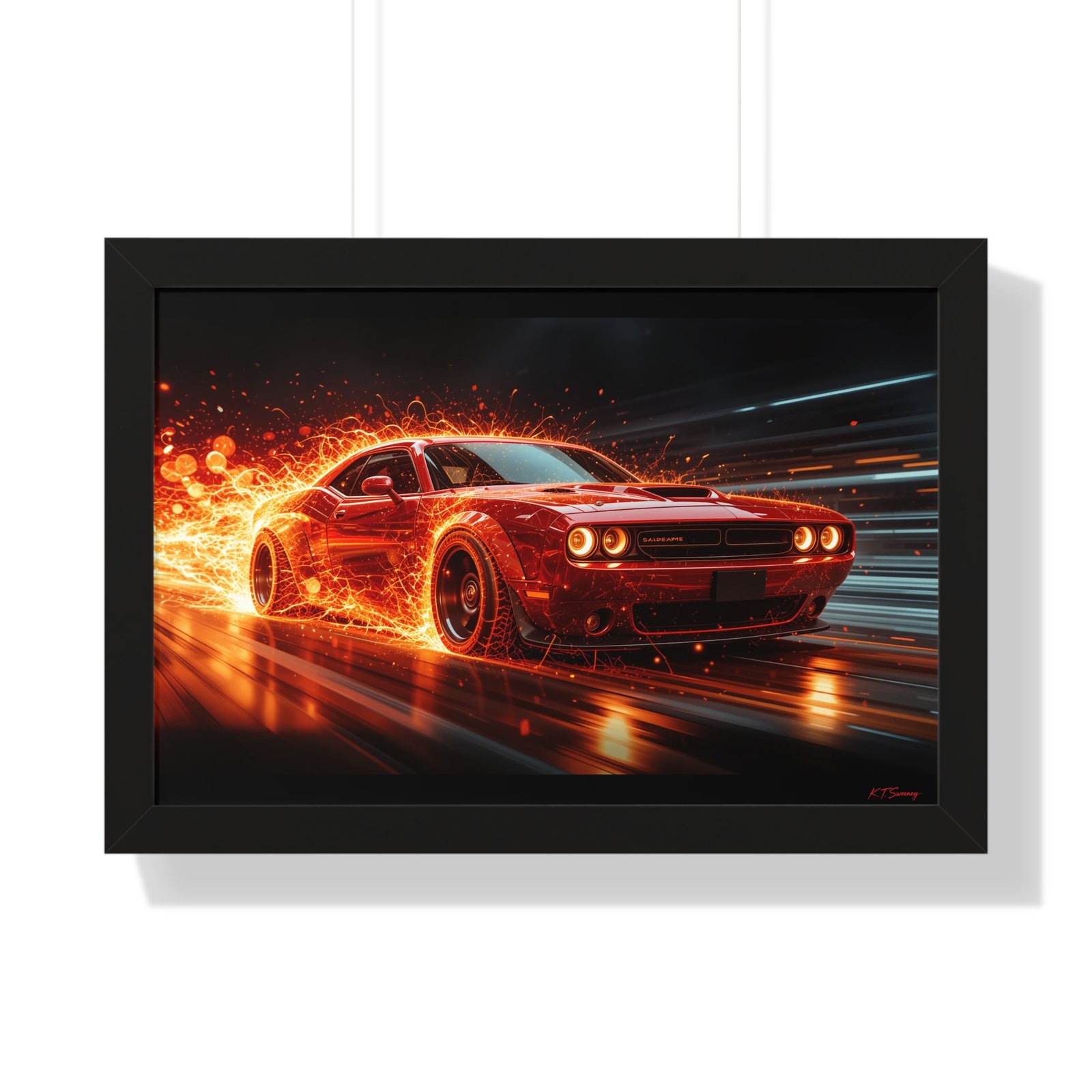 Limited Edition Dodge Hellcat Wall Art Framed Print with Ethereal Flames | Collector’s Muscle Car Artwork - Image 4