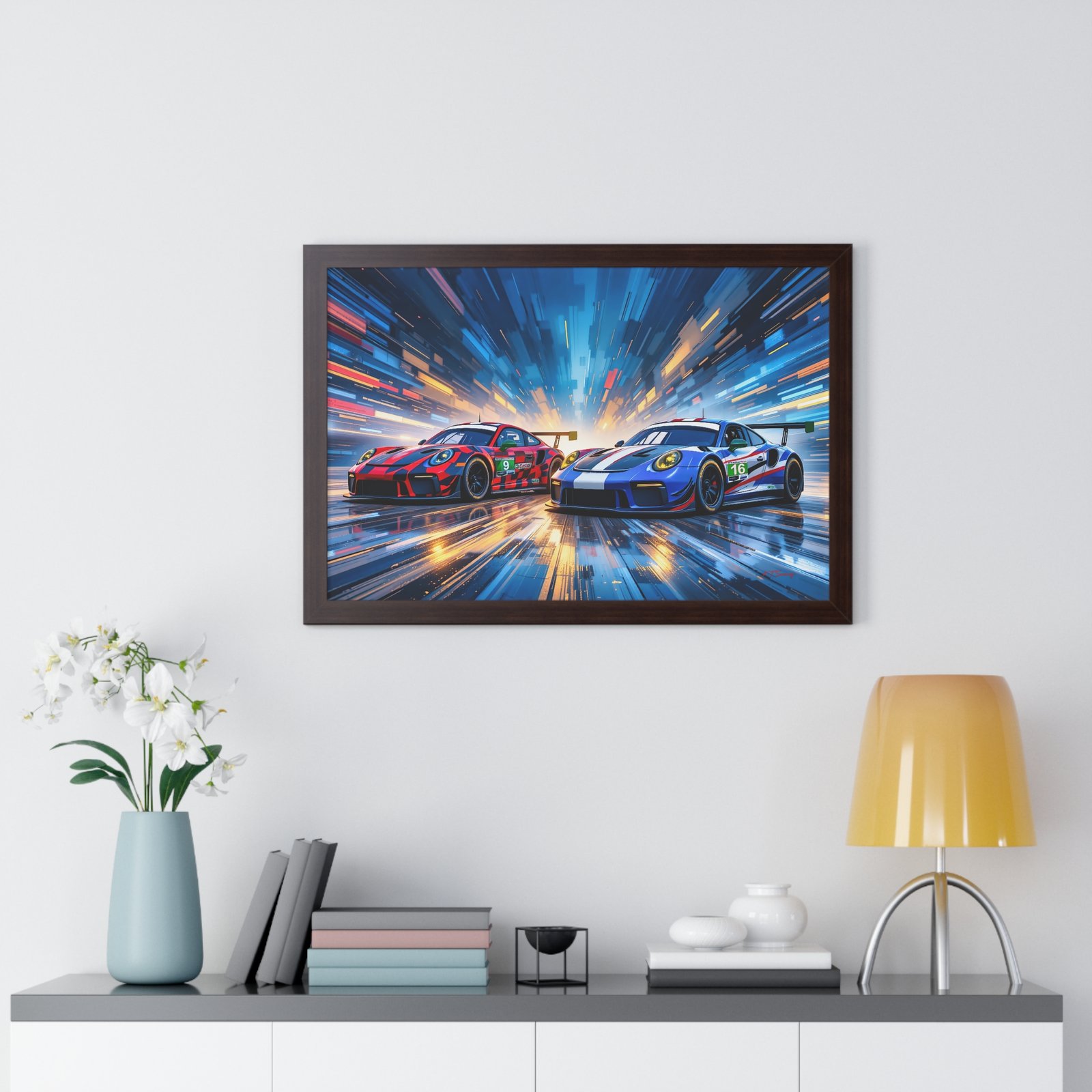 Limited Edition Duo of Porsche 911 GT3 IMSA-Inspired Racing Cars Wall Art Framed Print with 3D Textured Dynamic Colors | Collector’s Porsche Artwork - Image 17
