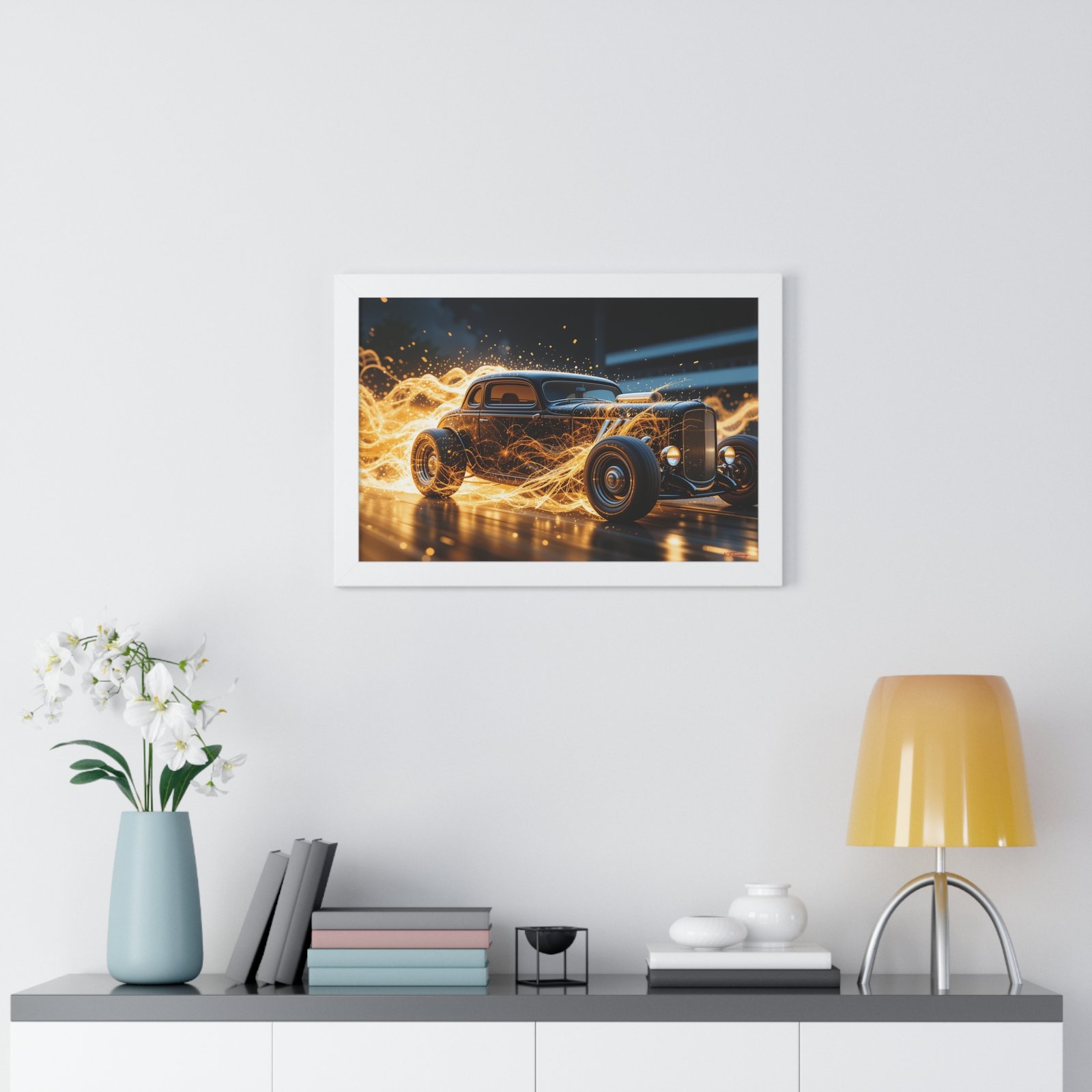 Limited Edition Futuristic Hot Rod Wall Art Framed Print with Translucent Ghost Flames | Original Collector’s Car Artwork - Image 23