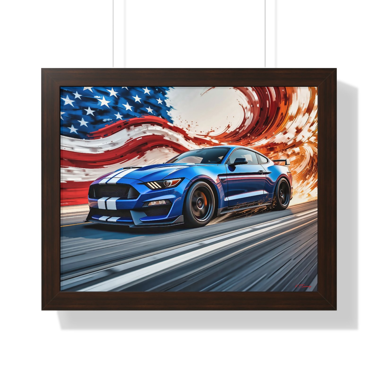 Limited Edition Mustang GT Wall Art Framed Print in Blue with White Stripes | Classic Mustang Collector’s Artwork - Image 10