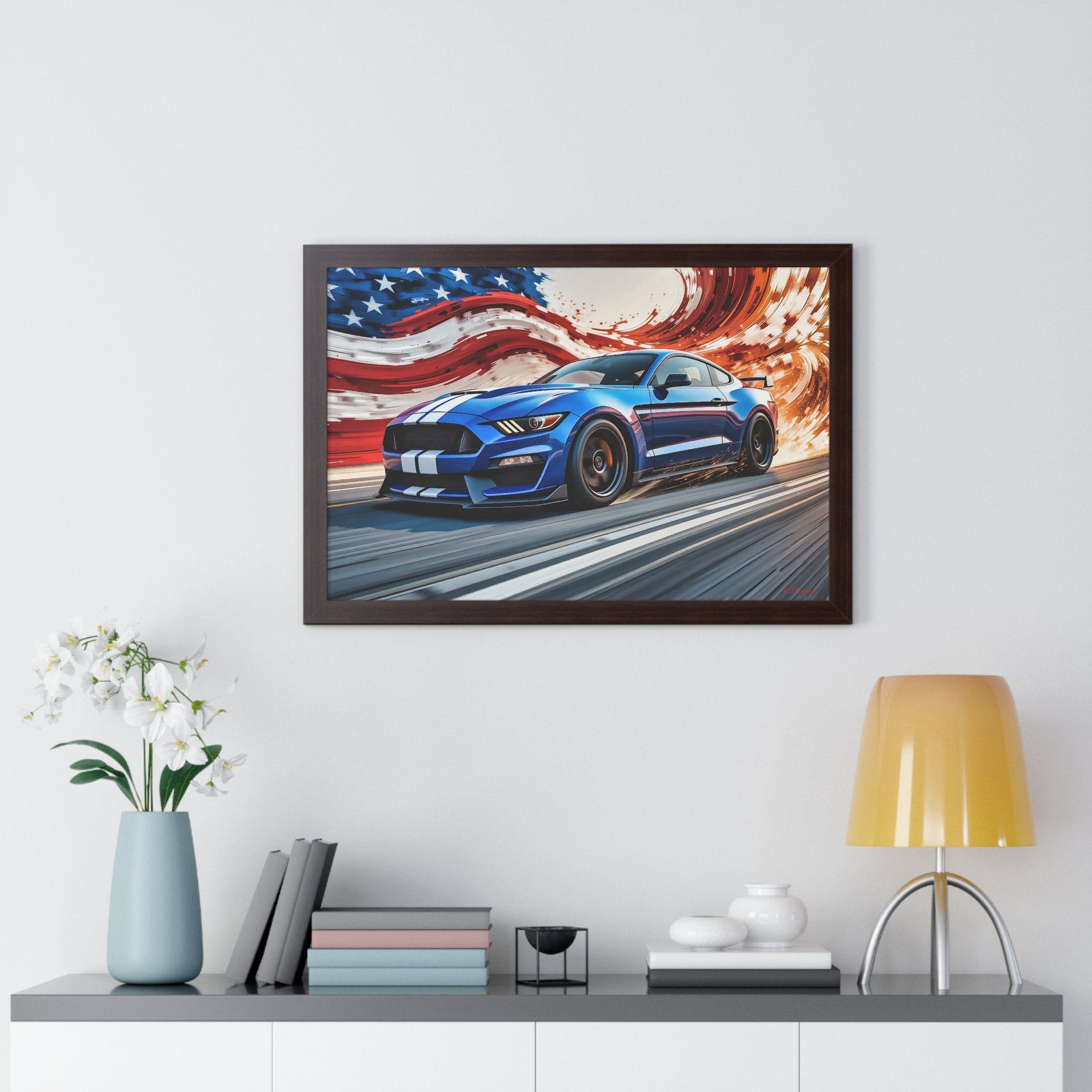 Limited Edition Mustang GT Wall Art Framed Print in Blue with White Stripes | Classic Mustang Collector’s Artwork - Image 17
