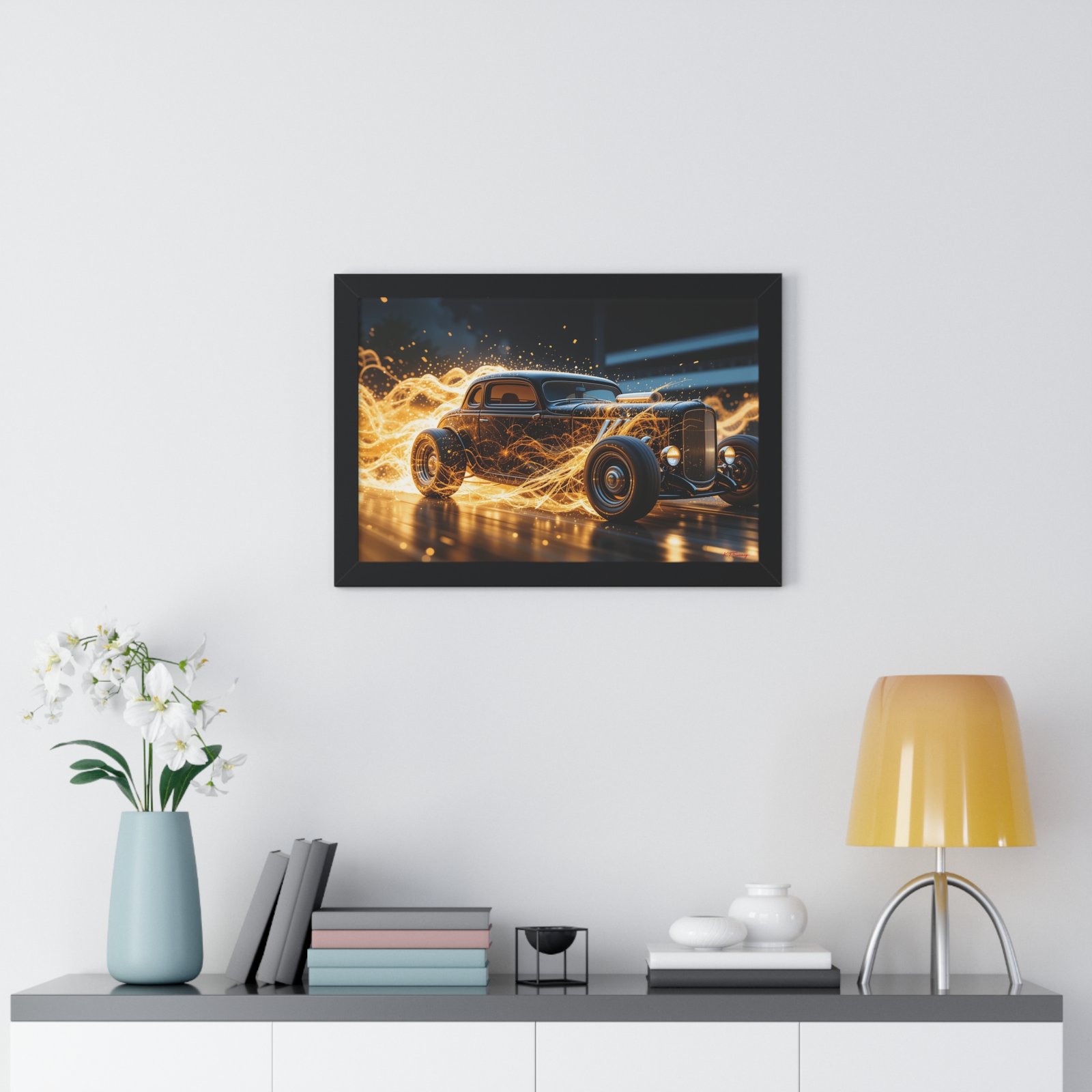 Limited Edition Futuristic Hot Rod Wall Art Framed Print with Translucent Ghost Flames | Original Collector’s Car Artwork - Image 5