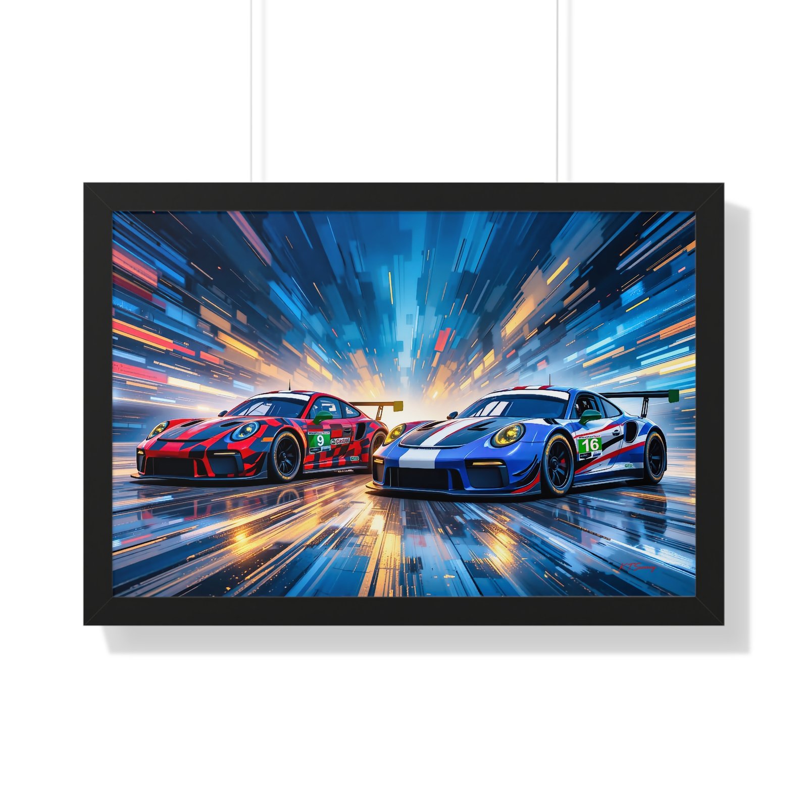 Limited Edition Duo of Porsche 911 GT3 IMSA-Inspired Racing Cars Wall Art Framed Print with 3D Textured Dynamic Colors | Collector’s Porsche Artwork - Image 7