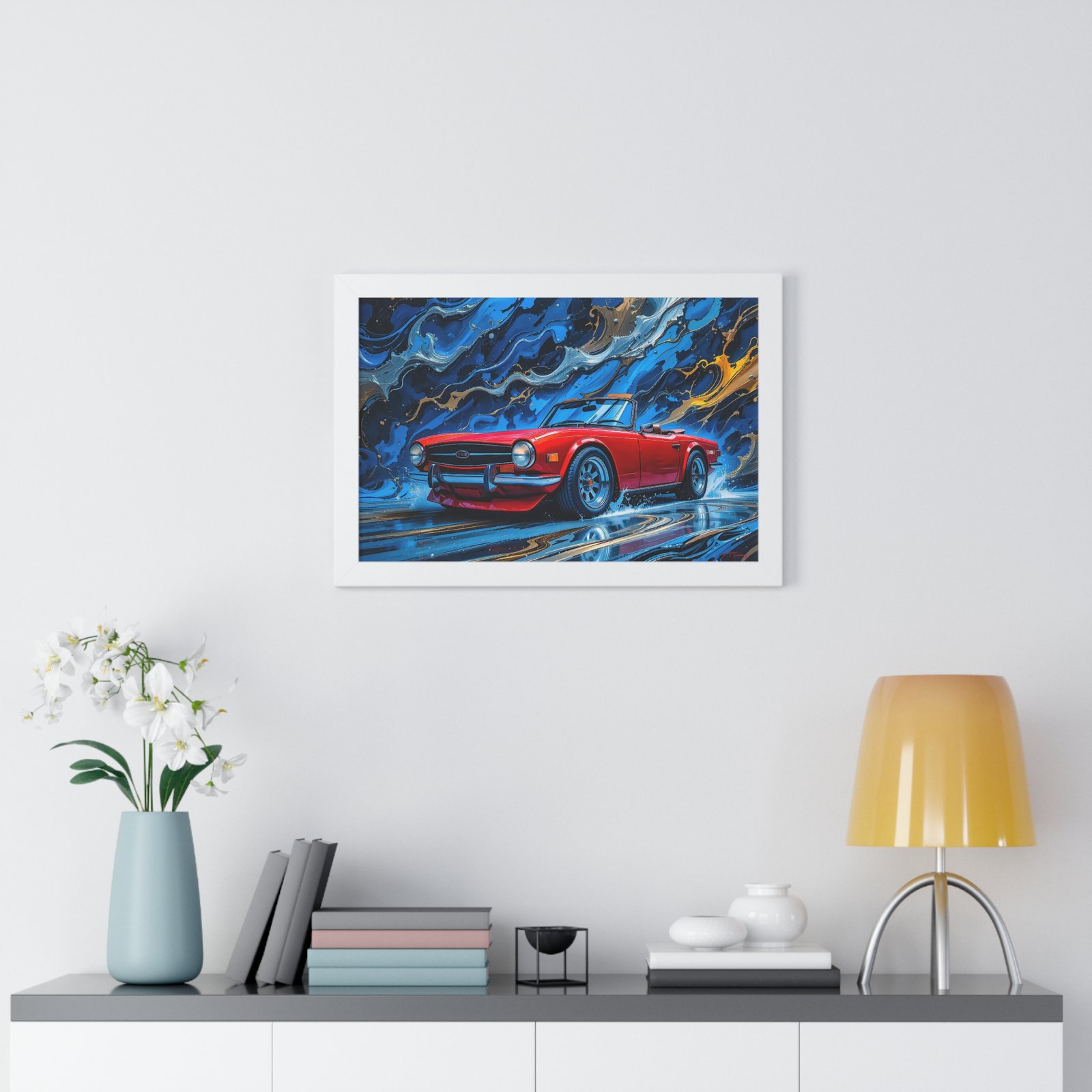 Exclusive Edition Red Triumph TR6 Classic Sports Car Wall Art Framed Print with 3D Textured Oil Paint Style Design| Collector’s Artwork - Image 23