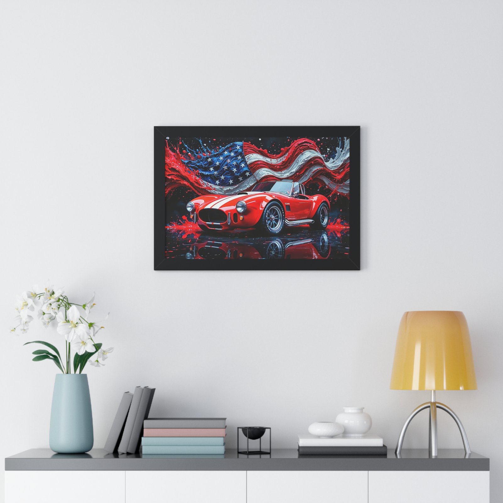 Exclusive Edition Red Shelby Cobra with White Stripes and USA Patriot theme | Collector’s Shelby Artwork - Image 5