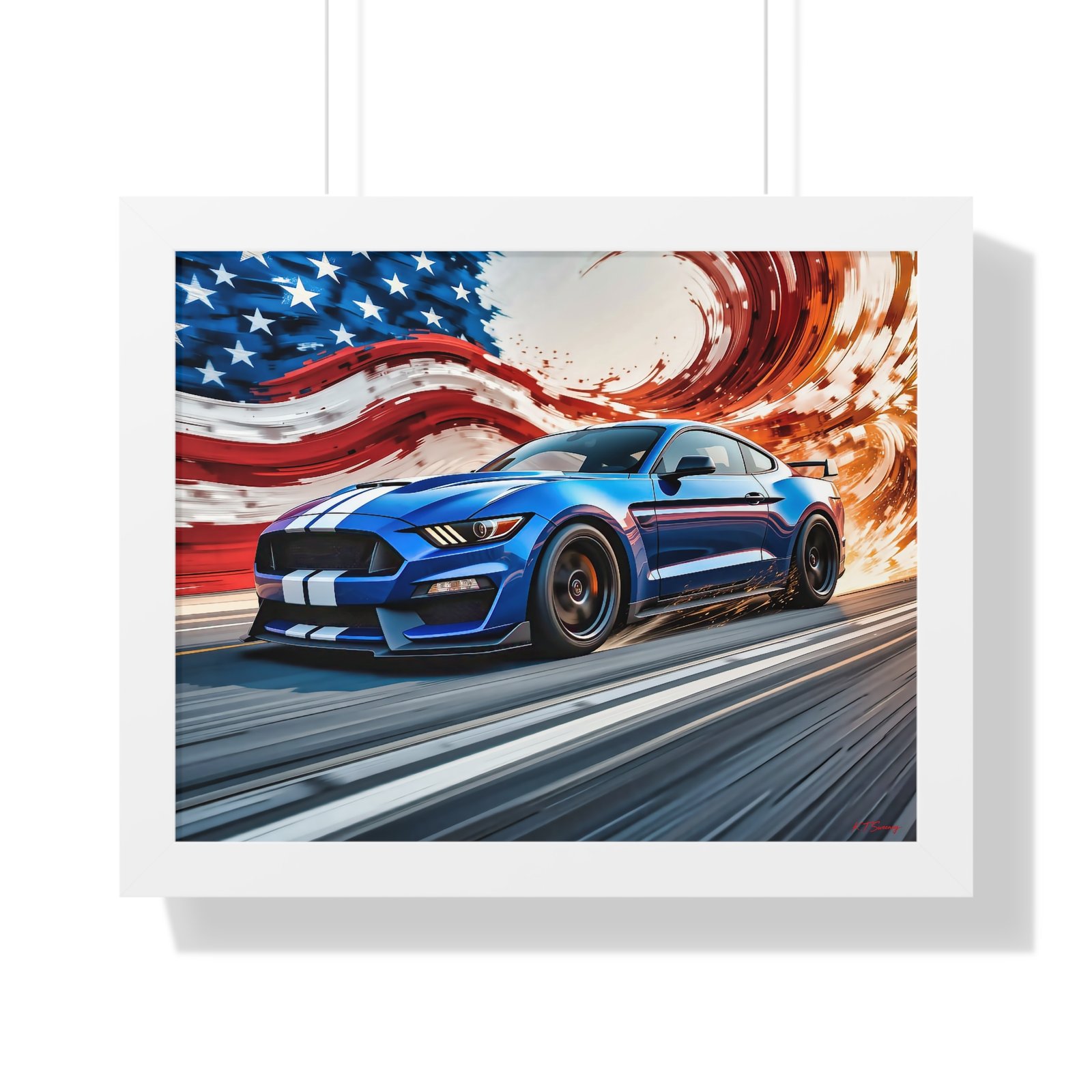 Limited Edition Mustang GT Wall Art Framed Print in Blue with White Stripes | Classic Mustang Collector’s Artwork - Image 19