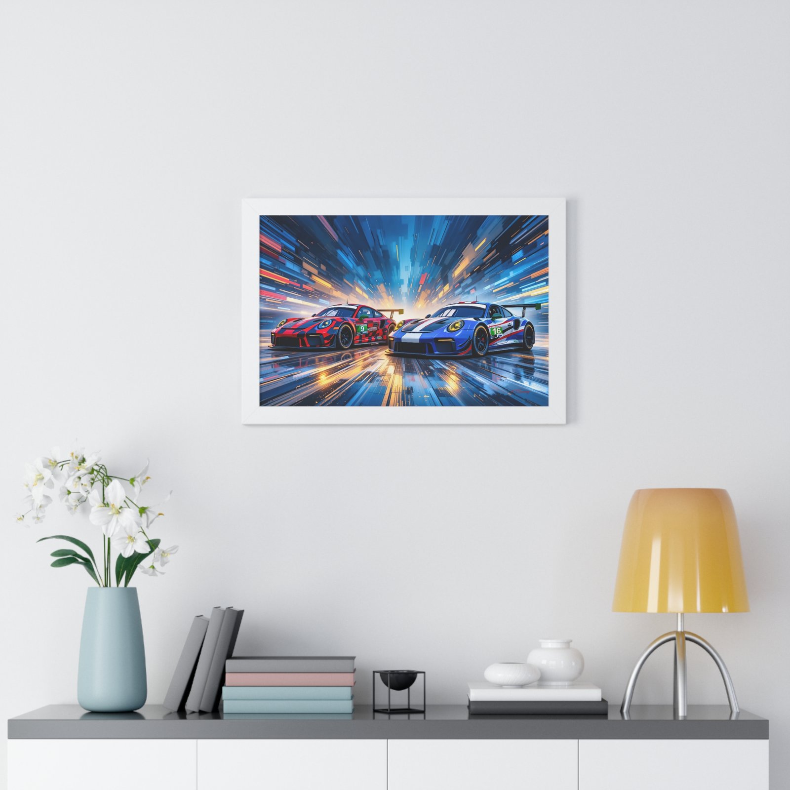 Limited Edition Duo of Porsche 911 GT3 IMSA-Inspired Racing Cars Wall Art Framed Print with 3D Textured Dynamic Colors | Collector’s Porsche Artwork - Image 23