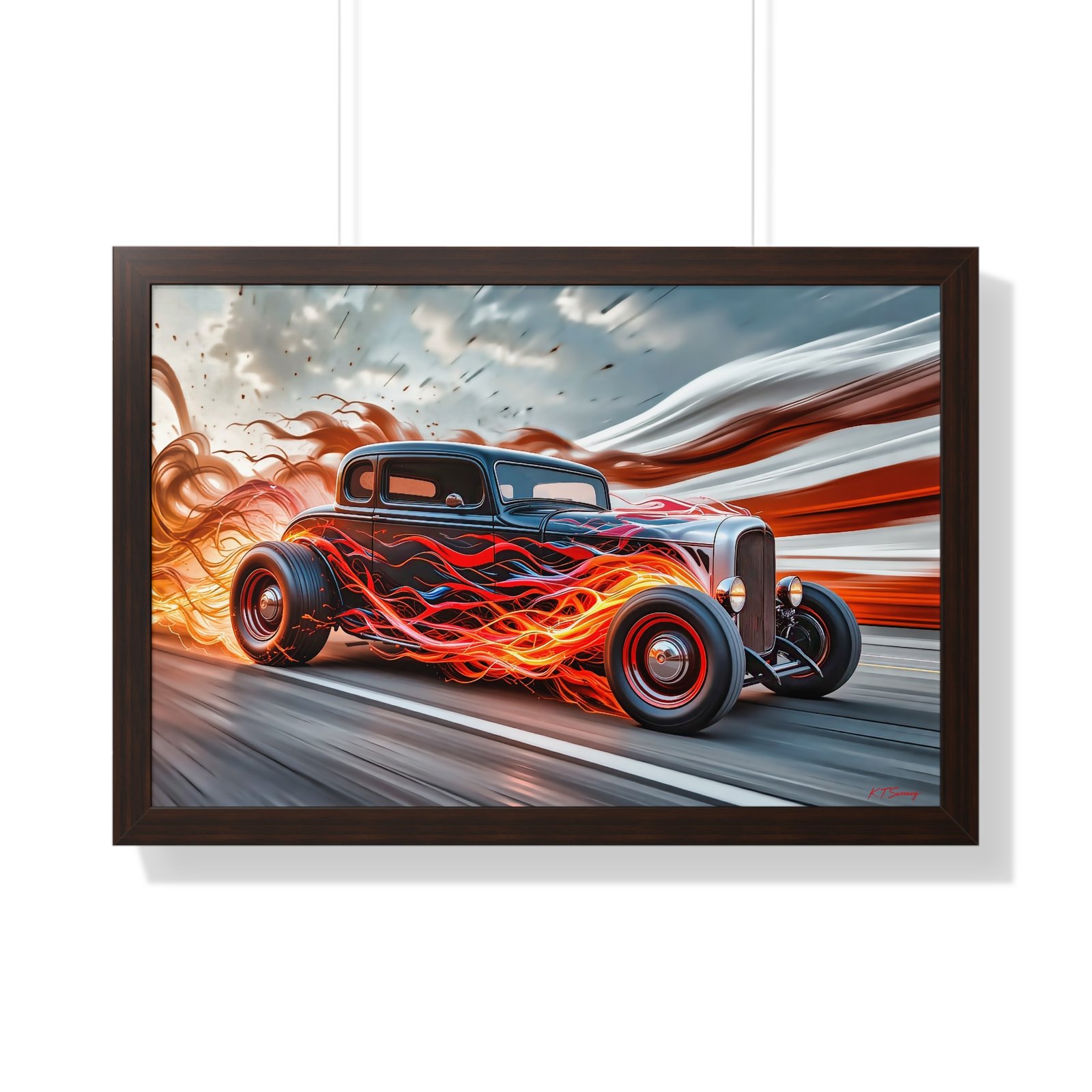 Limited Edition Hot Rod Wall Art Framed Print with Flames with American Flag - Image 16