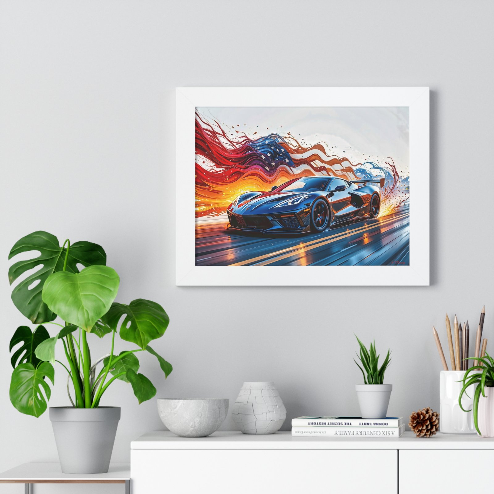 Exclusive Edition C8 Corvette with American Flag Wall Art Framed Print | Collector’s Corvette Artwork - Image 26