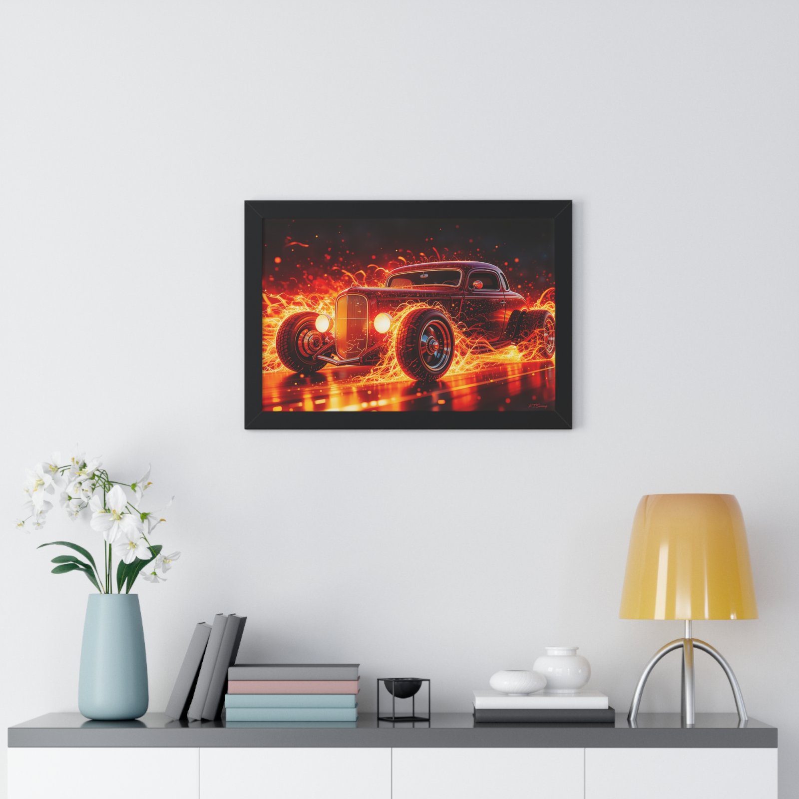 Limited Edition Hot Rod Wall Art Framed Print with Ethereal Flames - Image 5