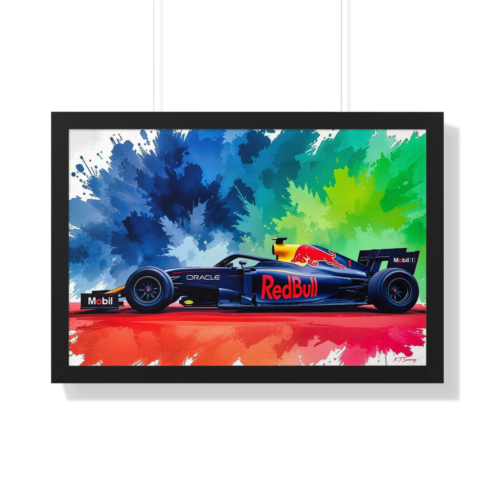 Limited Edition Red Bull F1 Wall Art Framed Print with Exploding Watercolor Style Design | Collector’s Formula 1 Artwork - Image 4
