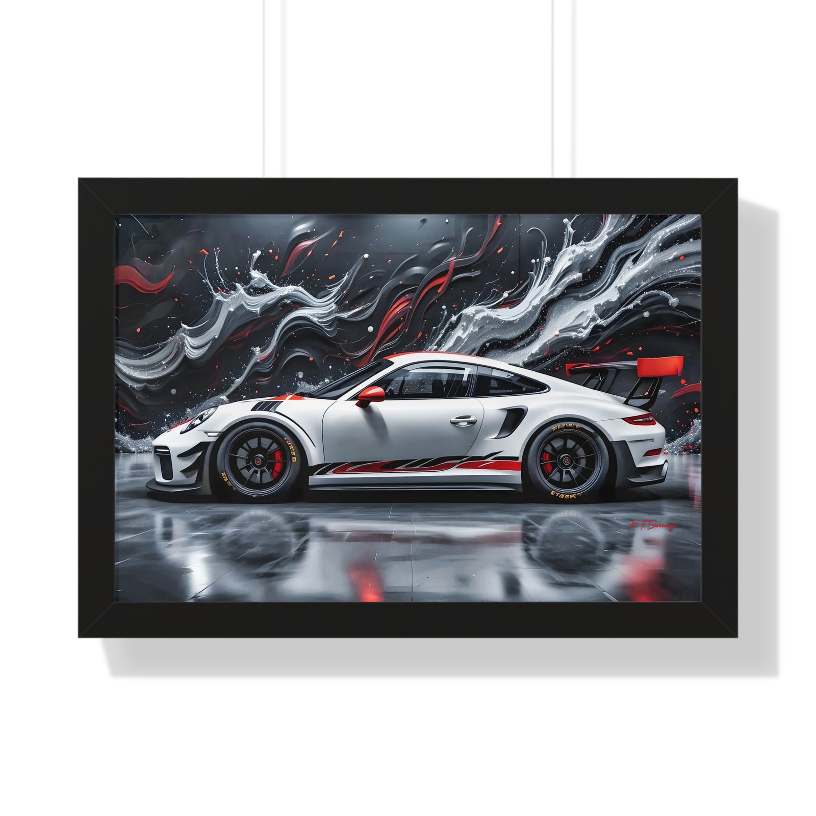 Limited Edition Porsche 911 GT3 Wall Art Framed Print with 3D Textured Oil Paint Style Background | Collector’s Porsche Artwork - Image 4