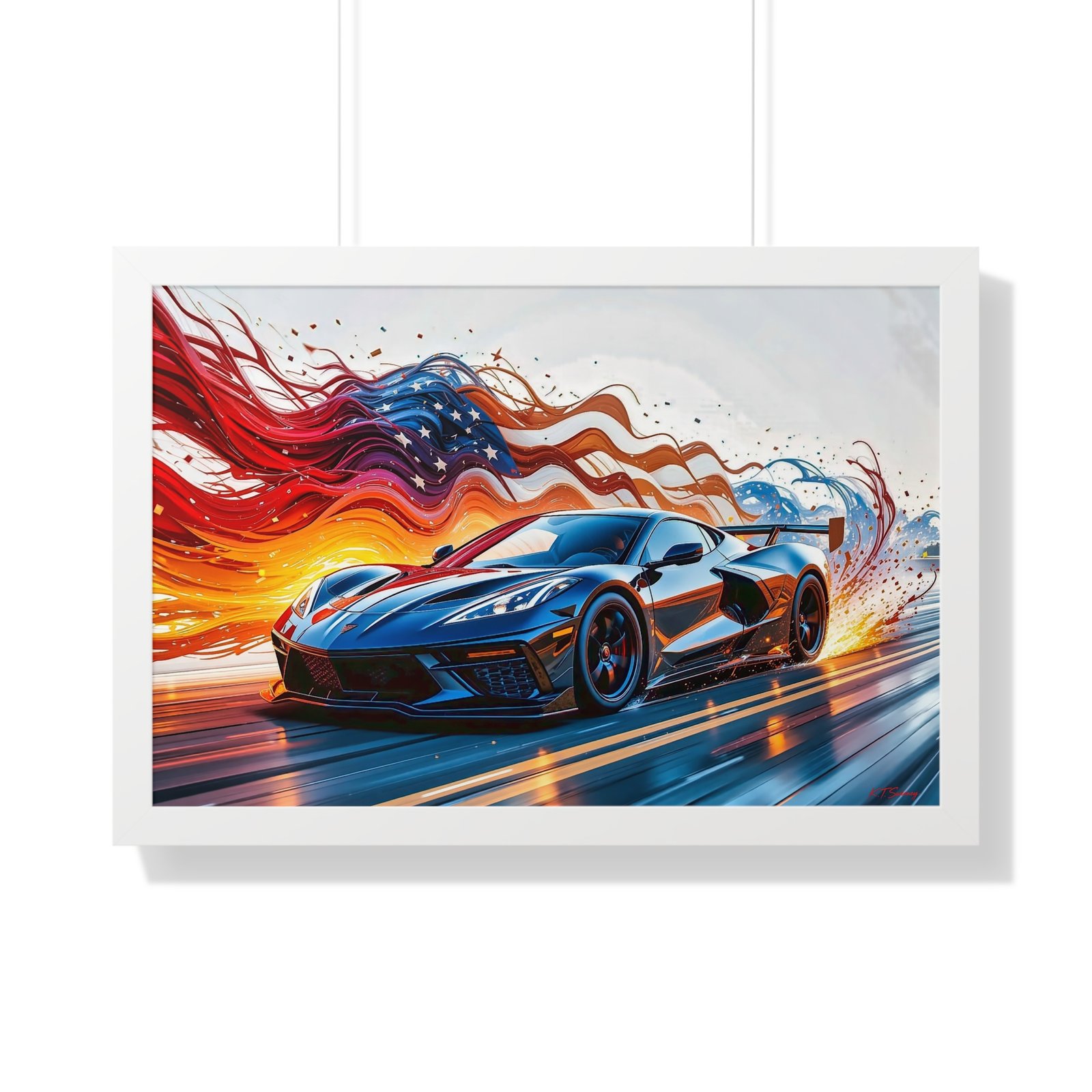 Exclusive Edition C8 Corvette with American Flag Wall Art Framed Print | Collector’s Corvette Artwork - Image 34