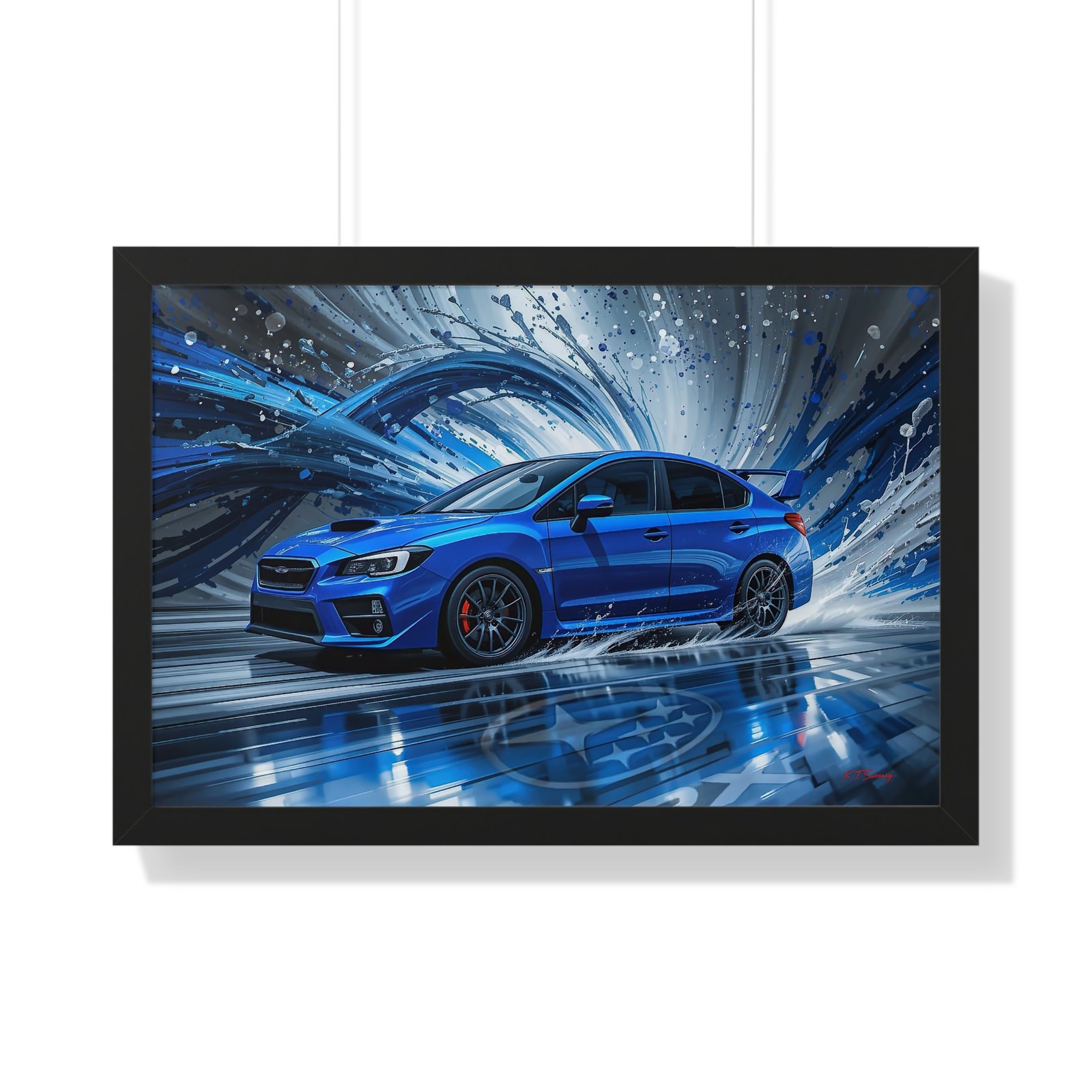 Limited Edition 2019 Subaru WRX Wall Art Framed Print with Textured Oil Paint Swirling Background | Collector’s Subaru Artwork - Image 4