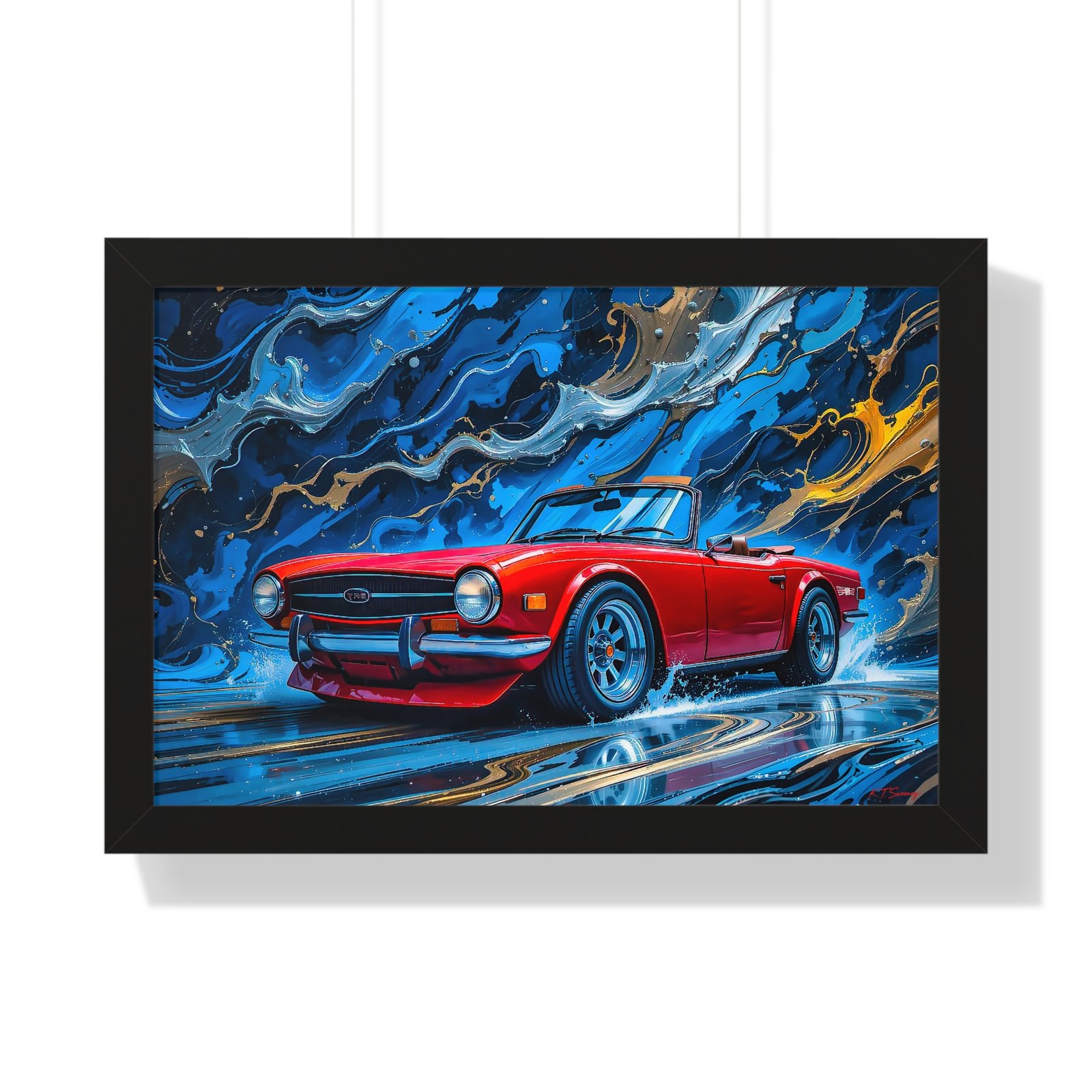 Exclusive Edition Red Triumph TR6 Classic Sports Car Wall Art Framed Print with 3D Textured Oil Paint Style Design| Collector’s Artwork - Image 4