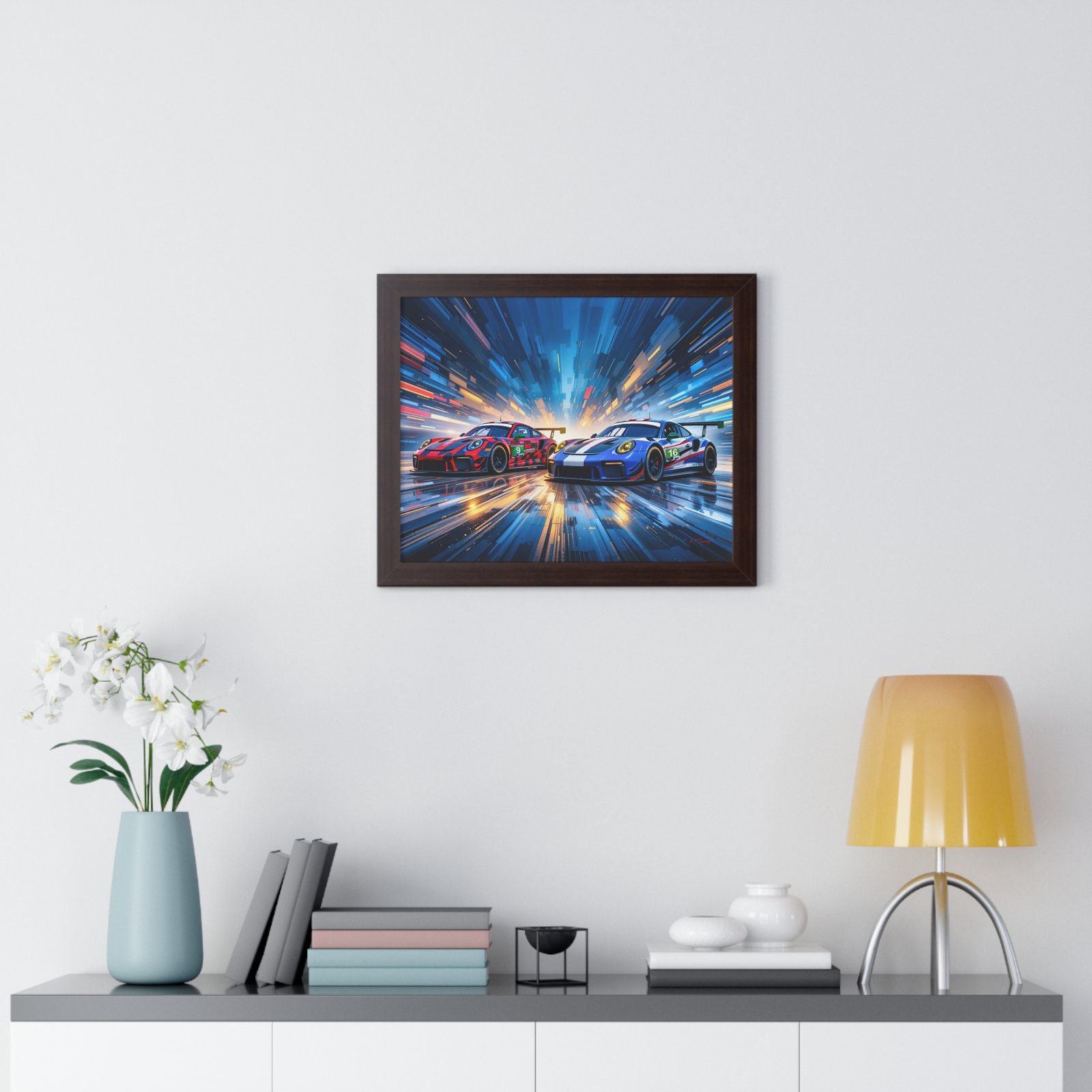 Limited Edition Duo of Porsche 911 GT3 IMSA-Inspired Racing Cars Wall Art Framed Print with 3D Textured Dynamic Colors | Collector’s Porsche Artwork - Image 11