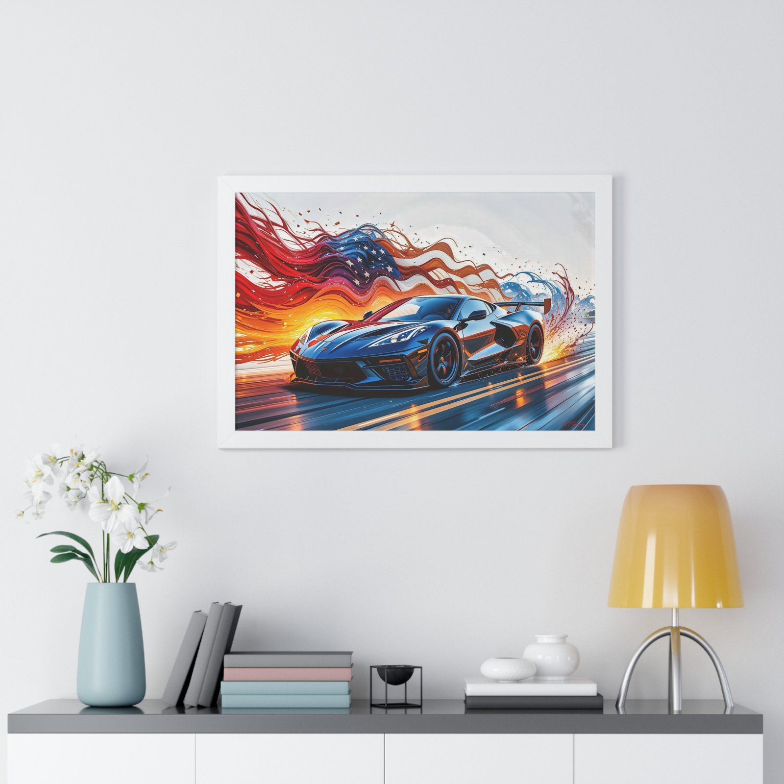 Exclusive Edition C8 Corvette with American Flag Wall Art Framed Print | Collector’s Corvette Artwork - Image 35