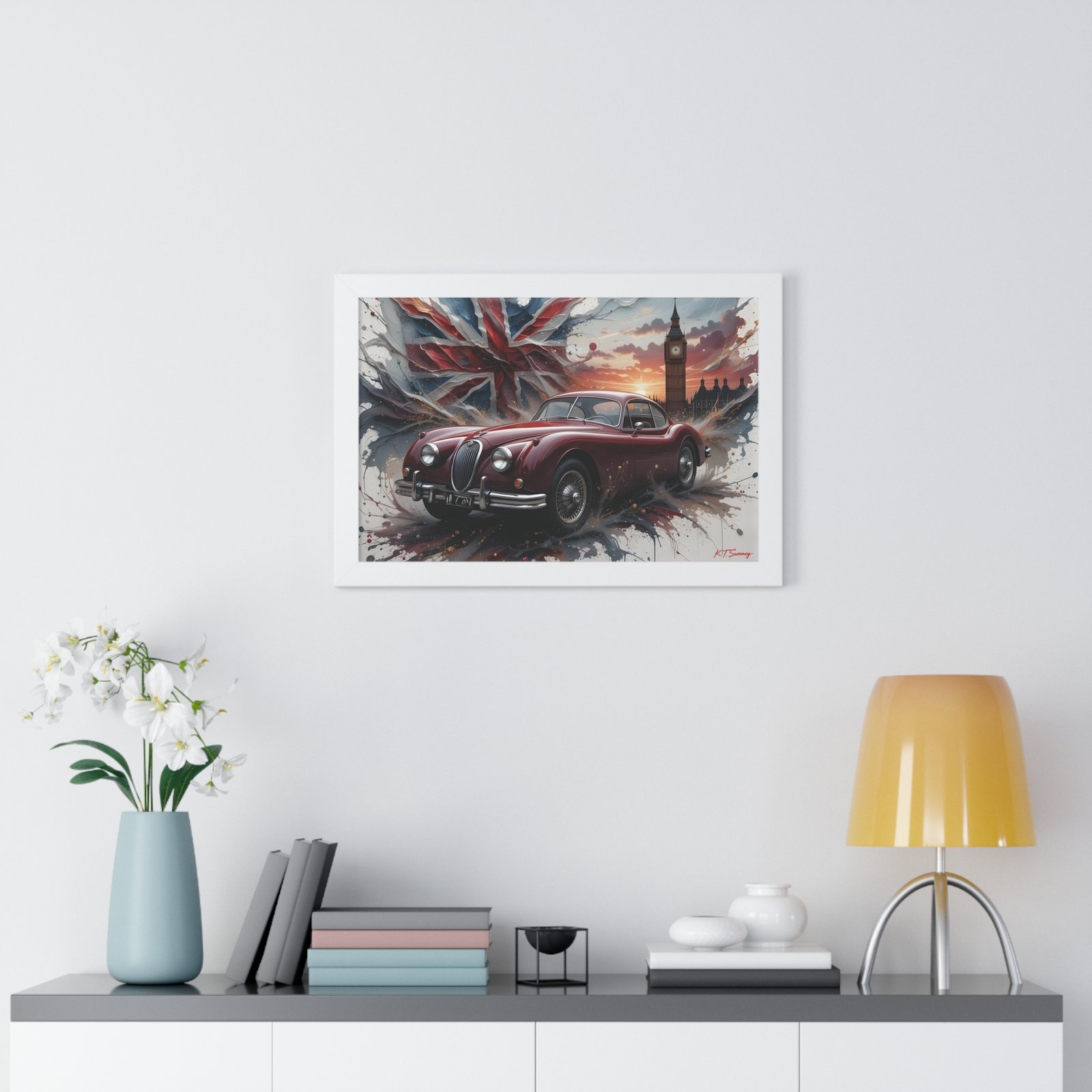Limited Edition 1956 Jaguar XK140 Coupe Wall Art Framed Print with Union Jack | Tower of London Backdrop | Classic Jaguar Collector’s Artwork - Image 23
