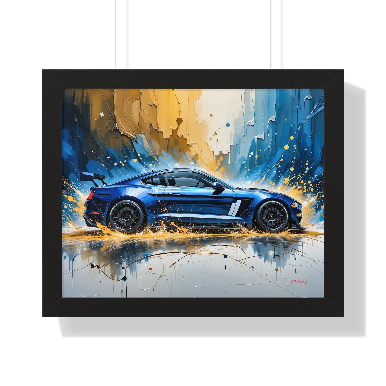 Limited Edition Mustang GT Wall Art Framed Print in Blue with White Stripes | Classic Mustang Collector’s Artwork