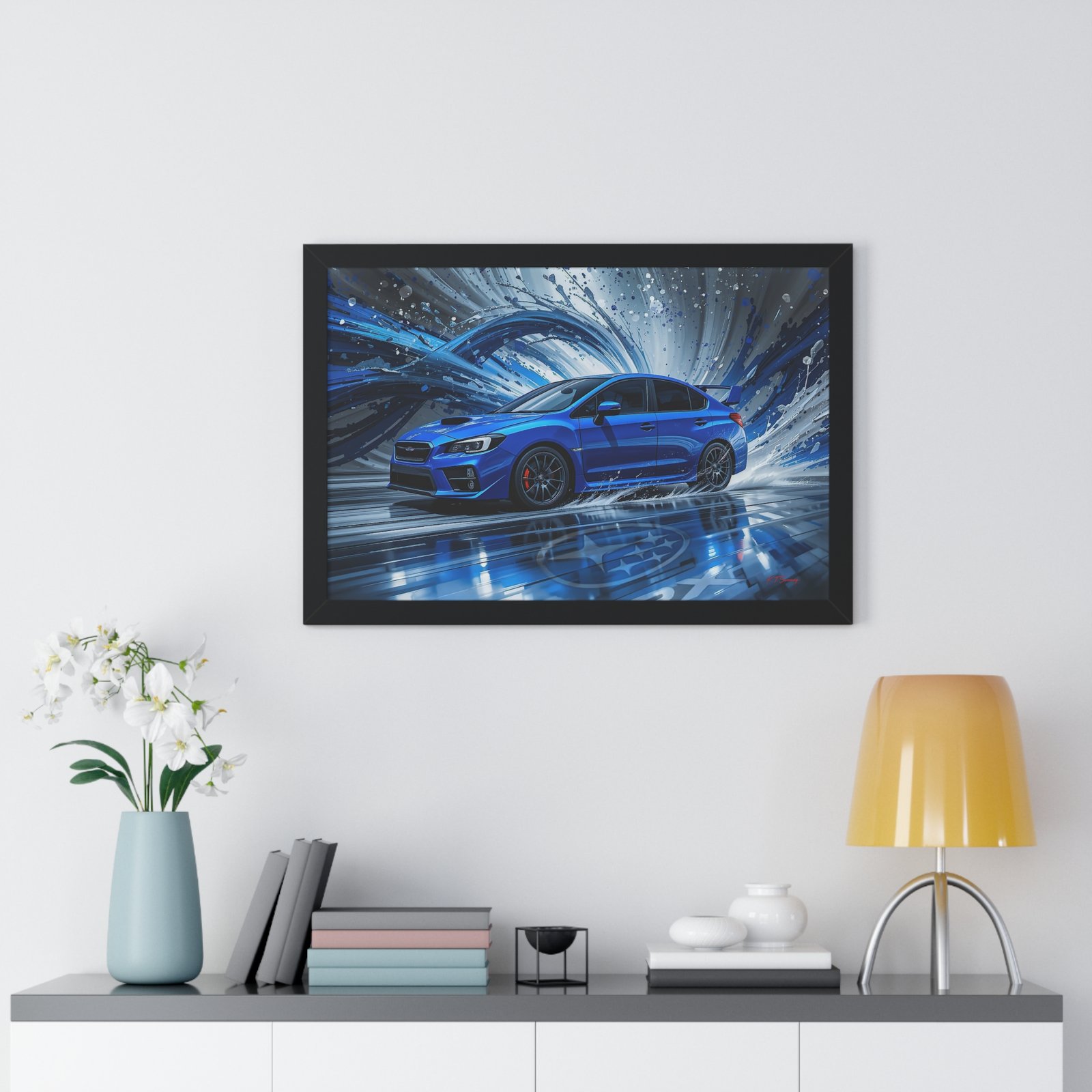 Limited Edition 2019 Subaru WRX Wall Art Framed Print with Textured Oil Paint Swirling Background | Collector’s Subaru Artwork - Image 5