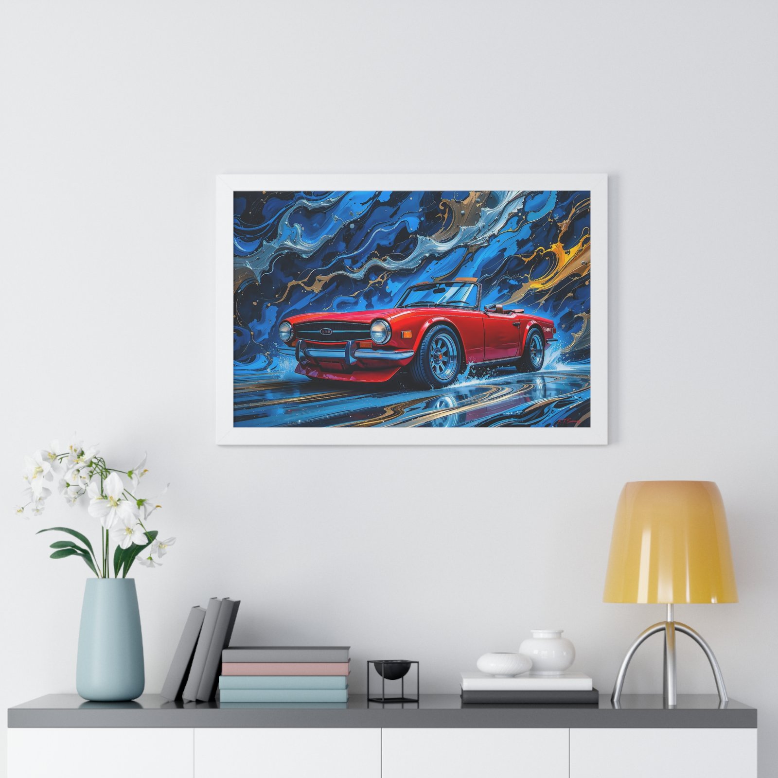 Exclusive Edition Red Triumph TR6 Classic Sports Car Wall Art Framed Print with 3D Textured Oil Paint Style Design| Collector’s Artwork - Image 26