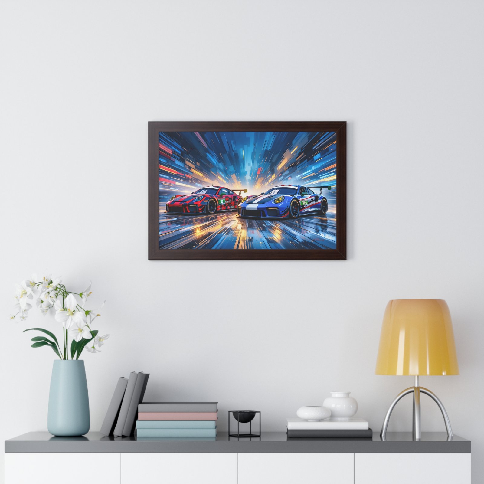 Limited Edition Duo of Porsche 911 GT3 IMSA-Inspired Racing Cars Wall Art Framed Print with 3D Textured Dynamic Colors | Collector’s Porsche Artwork - Image 14