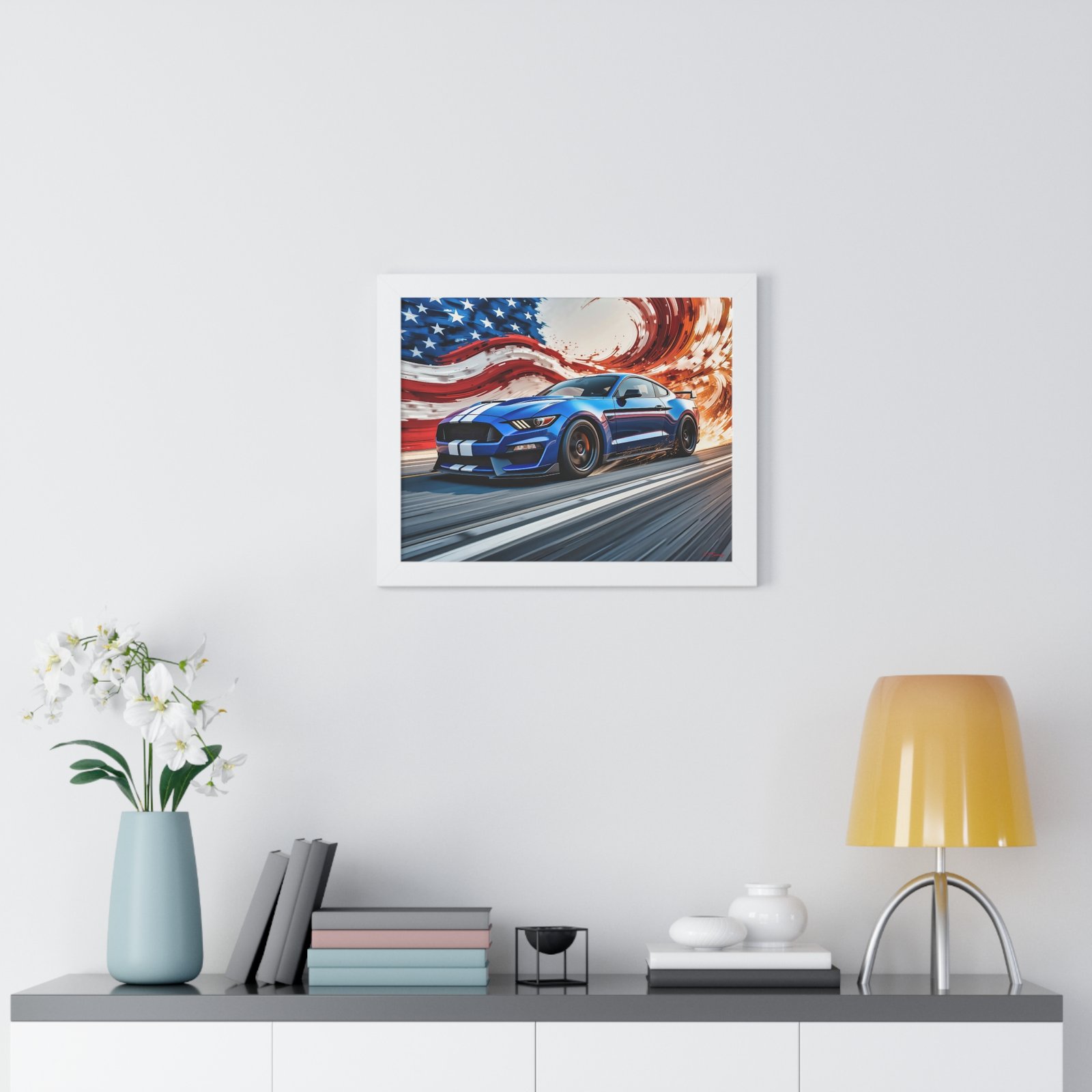 Limited Edition Mustang GT Wall Art Framed Print in Blue with White Stripes | Classic Mustang Collector’s Artwork - Image 20