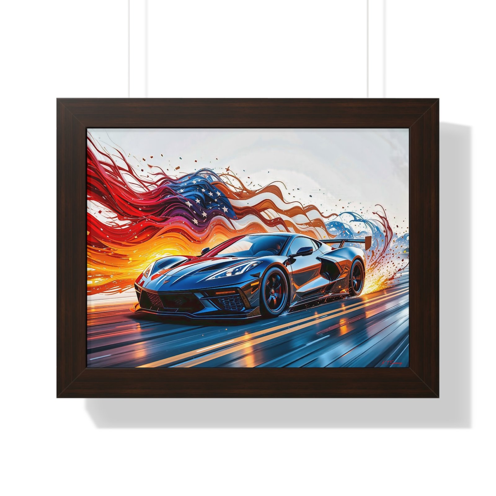 Exclusive Edition C8 Corvette with American Flag Wall Art Framed Print | Collector’s Corvette Artwork - Image 13