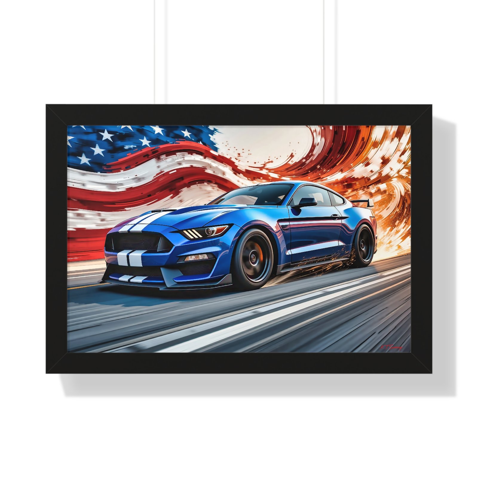 Limited Edition Mustang GT Wall Art Framed Print in Blue with White Stripes | Classic Mustang Collector’s Artwork - Image 4