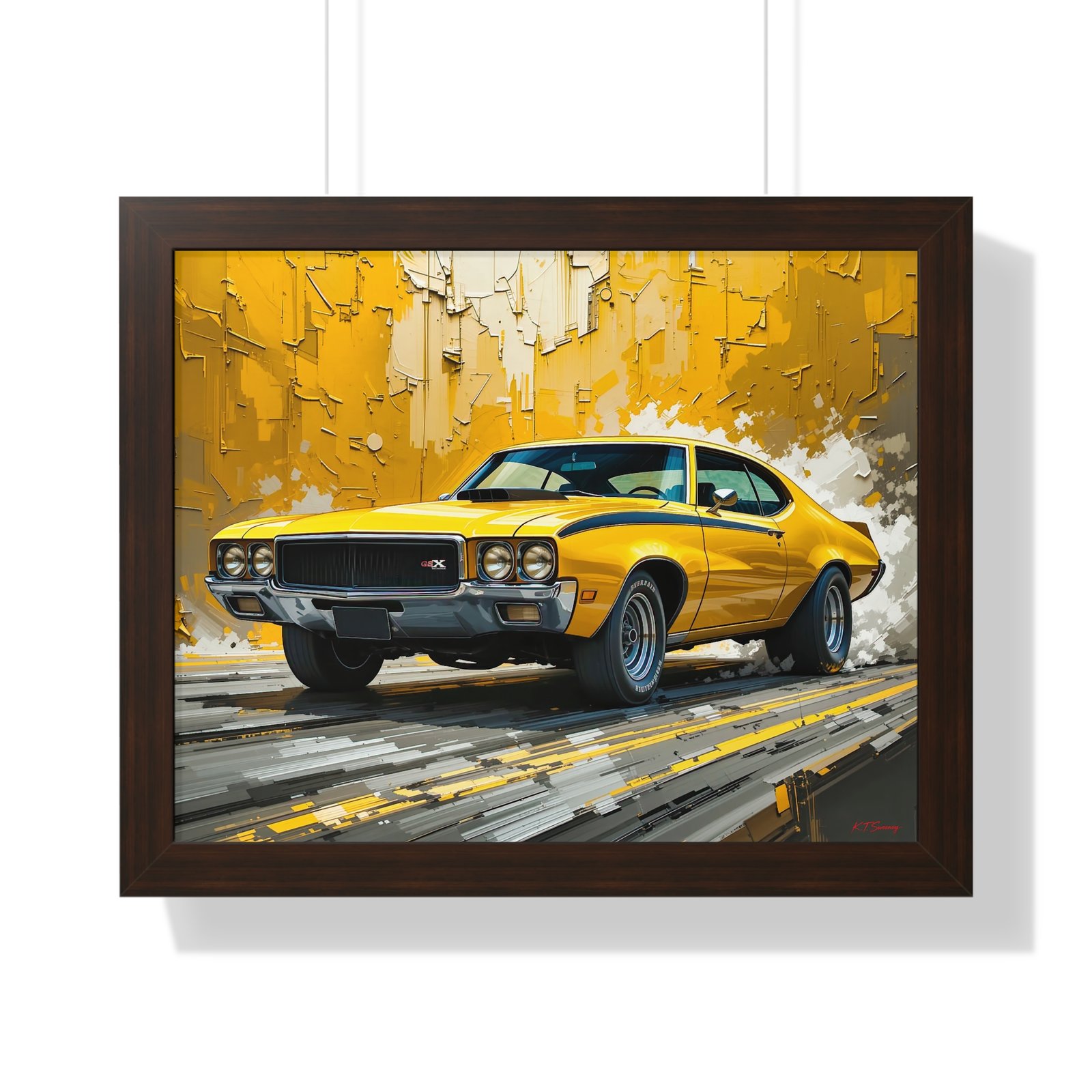 1970 Yellow Buick GSX Hot Rod Wall Art Framed Print with Textured Oil Paint Style Design | Studio Edition Collector’s Artwork - Image 10