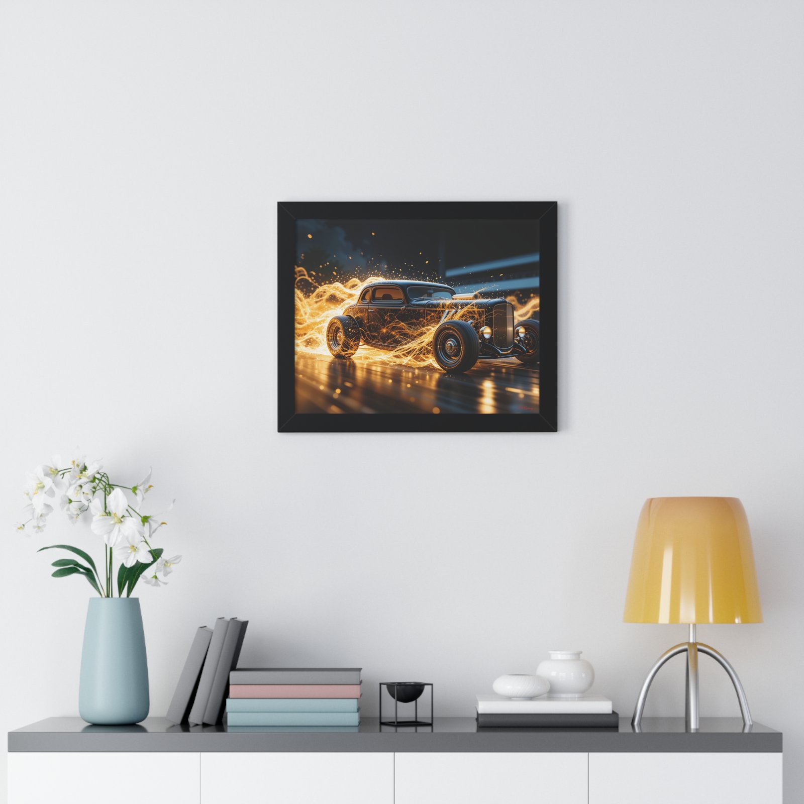 Limited Edition Futuristic Hot Rod Wall Art Framed Print with Translucent Ghost Flames | Original Collector’s Car Artwork - Image 2