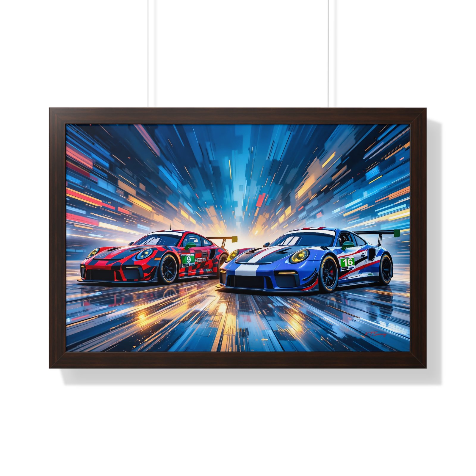 Limited Edition Duo of Porsche 911 GT3 IMSA-Inspired Racing Cars Wall Art Framed Print with 3D Textured Dynamic Colors | Collector’s Porsche Artwork - Image 16