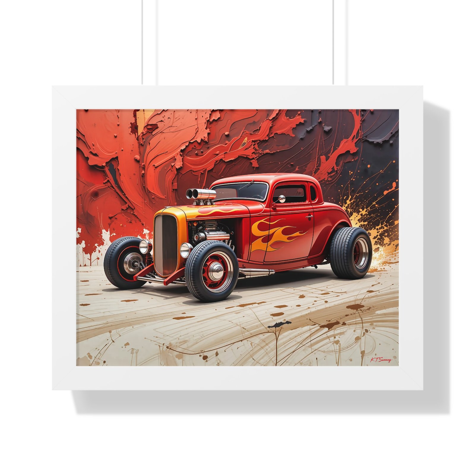 Limited Collector’s Edition 1932 Deuce Coupe Hot Rod in Red with Yellow Flames Wall Art Framed Print | Classic Hot Rod Artwork - Image 19