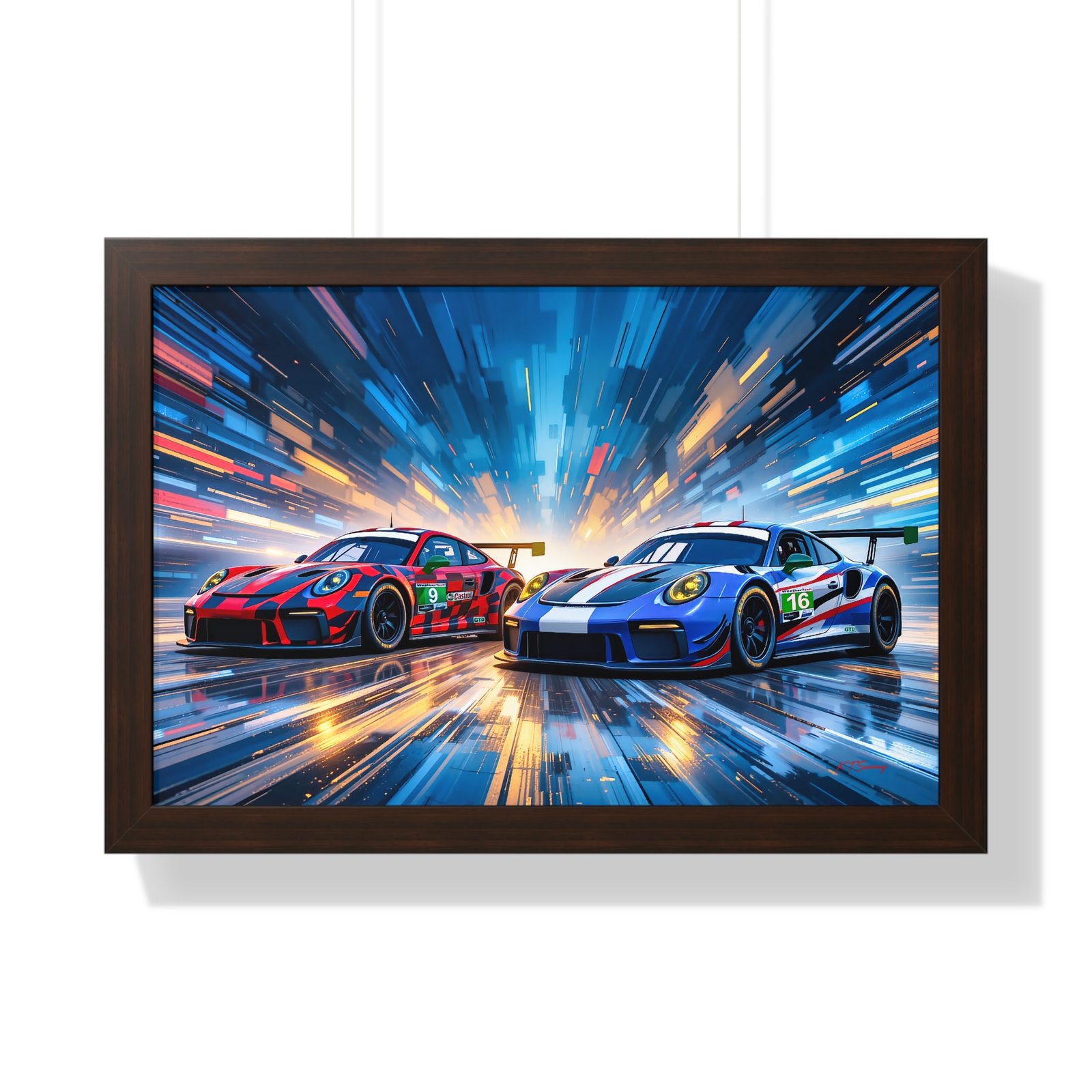 Limited Edition Duo of Porsche 911 GT3 IMSA-Inspired Racing Cars Wall Art Framed Print with 3D Textured Dynamic Colors | Collector’s Porsche Artwork - Image 13