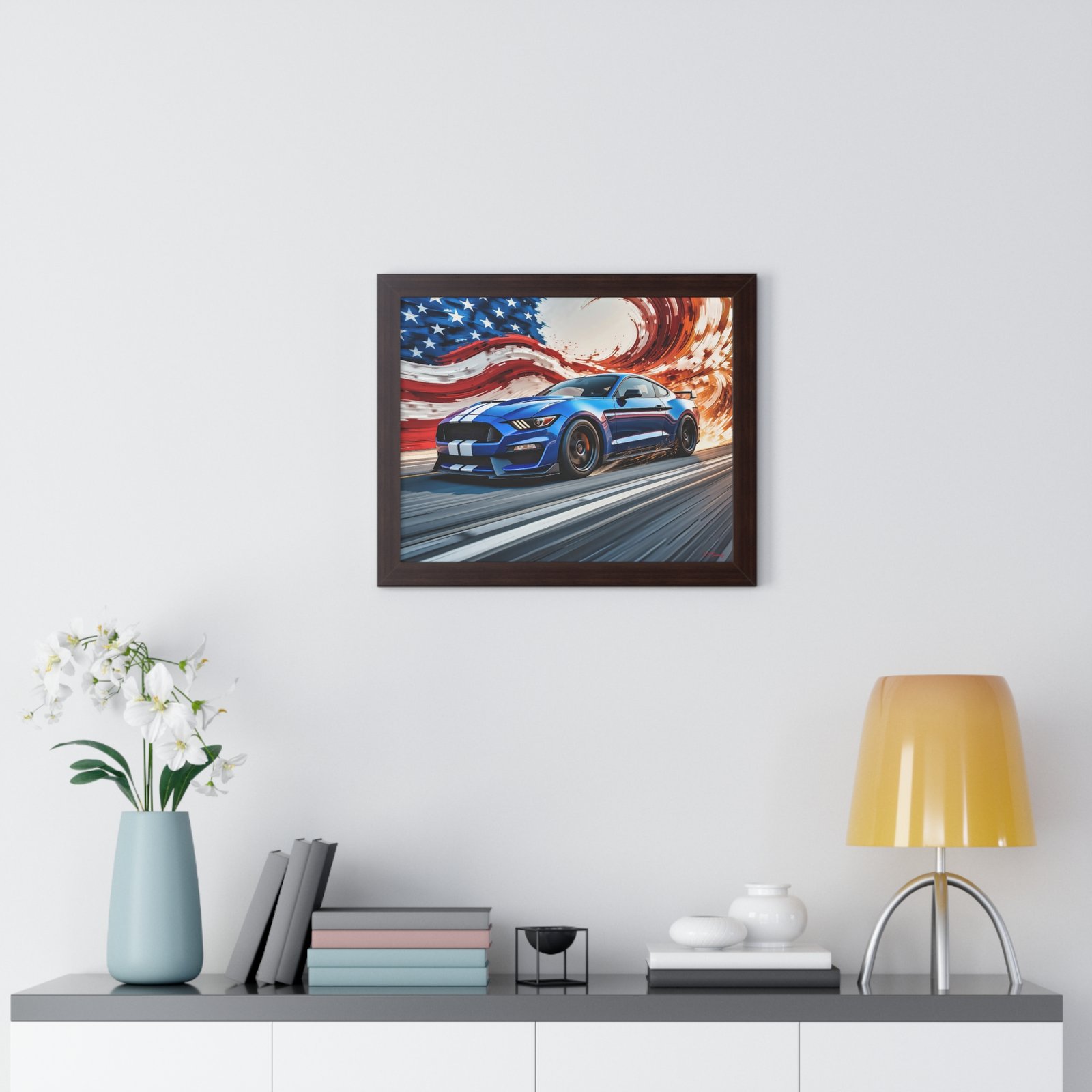 Limited Edition Mustang GT Wall Art Framed Print in Blue with White Stripes | Classic Mustang Collector’s Artwork - Image 11