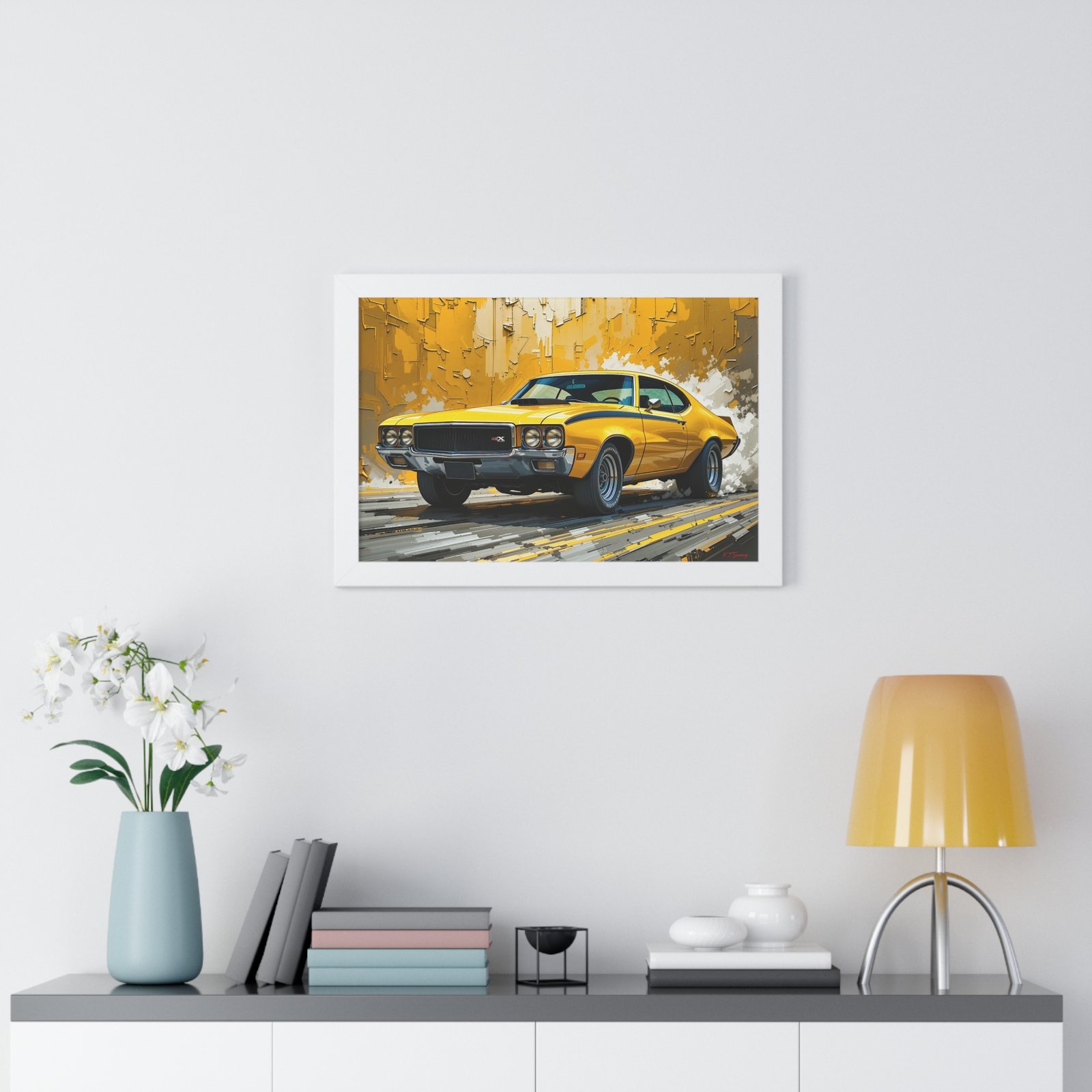 1970 Yellow Buick GSX Hot Rod Wall Art Framed Print with Textured Oil Paint Style Design | Studio Edition Collector’s Artwork - Image 23