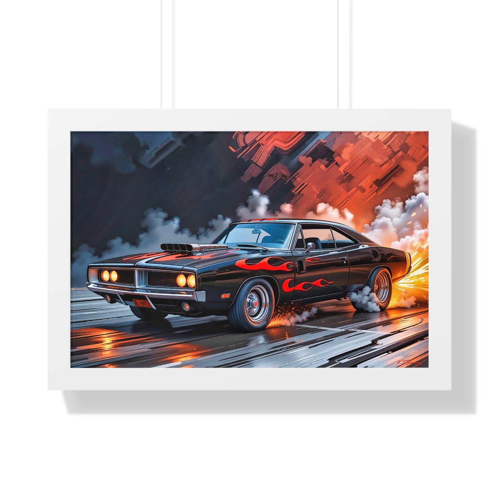 Limited Collector’s Edition 1969 Dodge Charger Hot Rod in Black with Flames Wall Art Framed Print | Classic Mopar Artwork - Image 22
