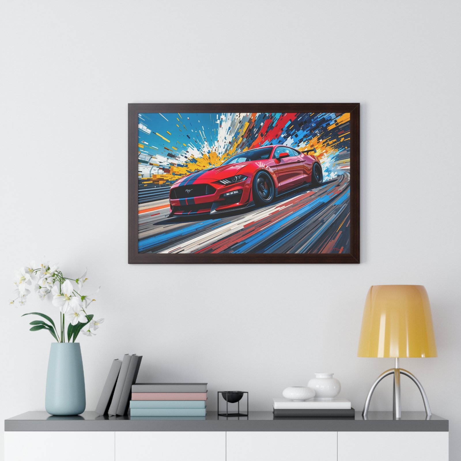 Exclusive Edition Red Mustang GT Wall Art Framed Print with Exploding Color Burst Background | Collector’s Mustang Artwork - Image 17