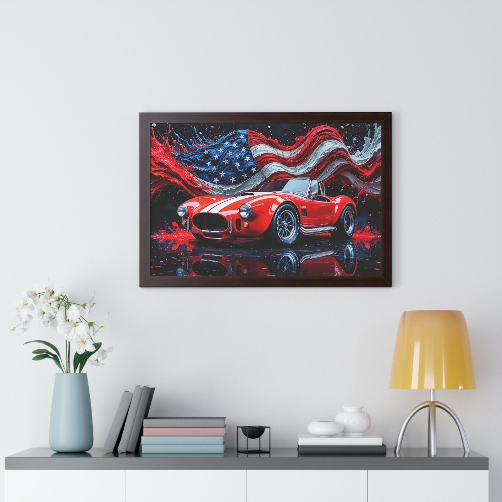 Exclusive Edition Red Shelby Cobra with White Stripes and USA Patriot theme | Collector’s Shelby Artwork - Image 17