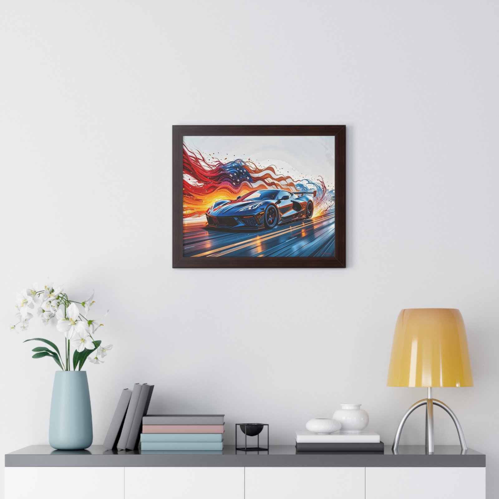 Exclusive Edition C8 Corvette with American Flag Wall Art Framed Print | Collector’s Corvette Artwork - Image 17