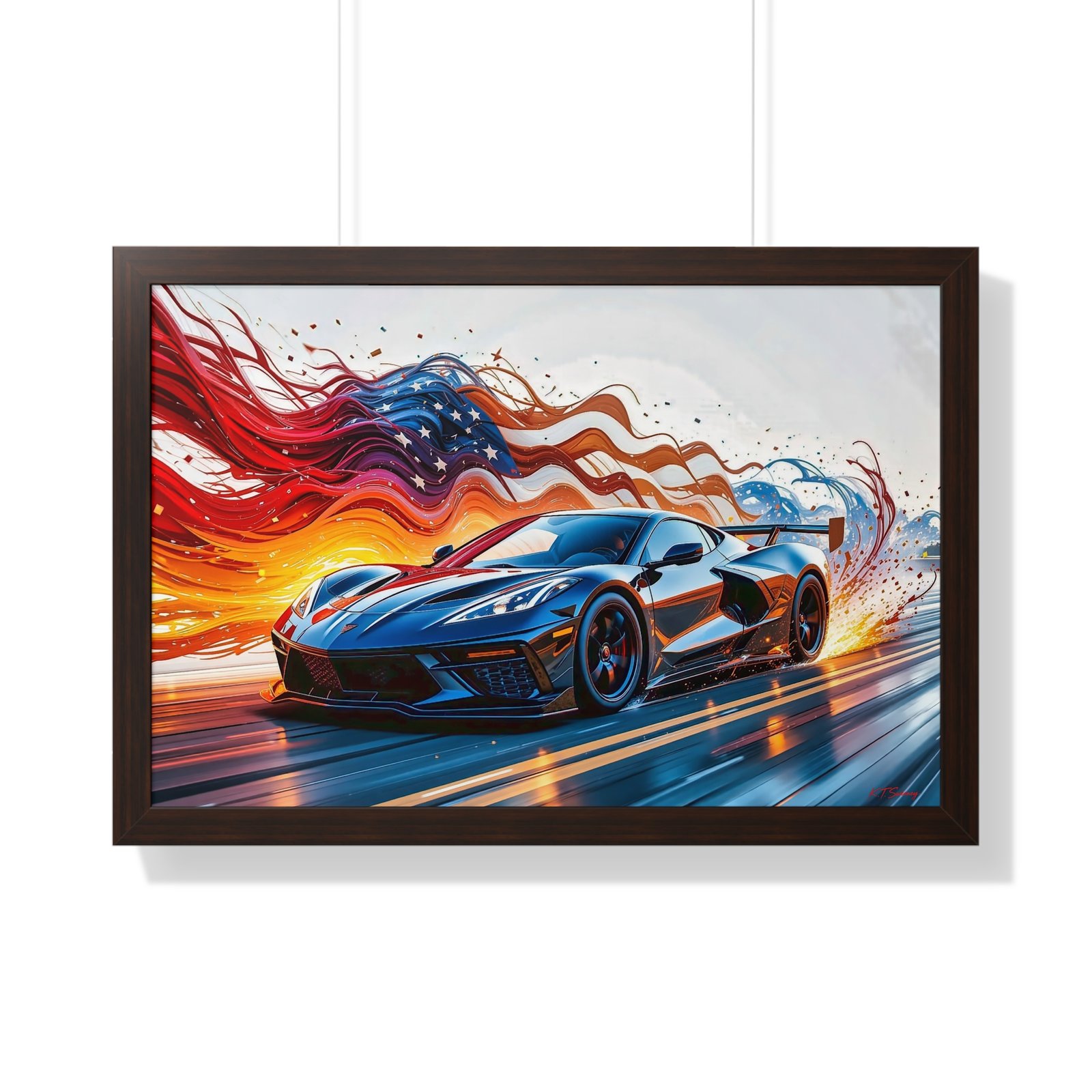 Exclusive Edition C8 Corvette with American Flag Wall Art Framed Print | Collector’s Corvette Artwork - Image 22
